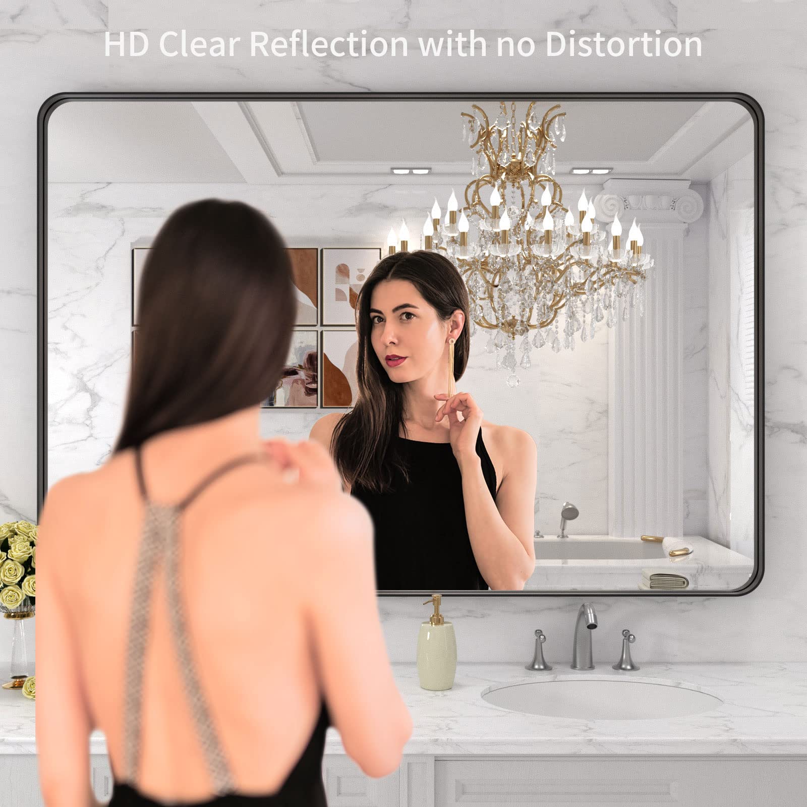 LOAAO mirror front view highlights matte black frame and distortion-free surface.