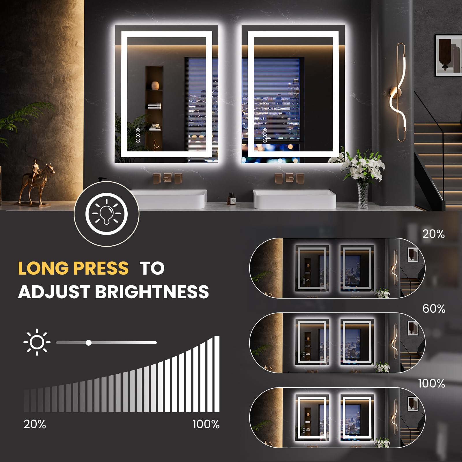LOAAO dimmable mirror with 3 color temperatures supports versatile skincare routines.