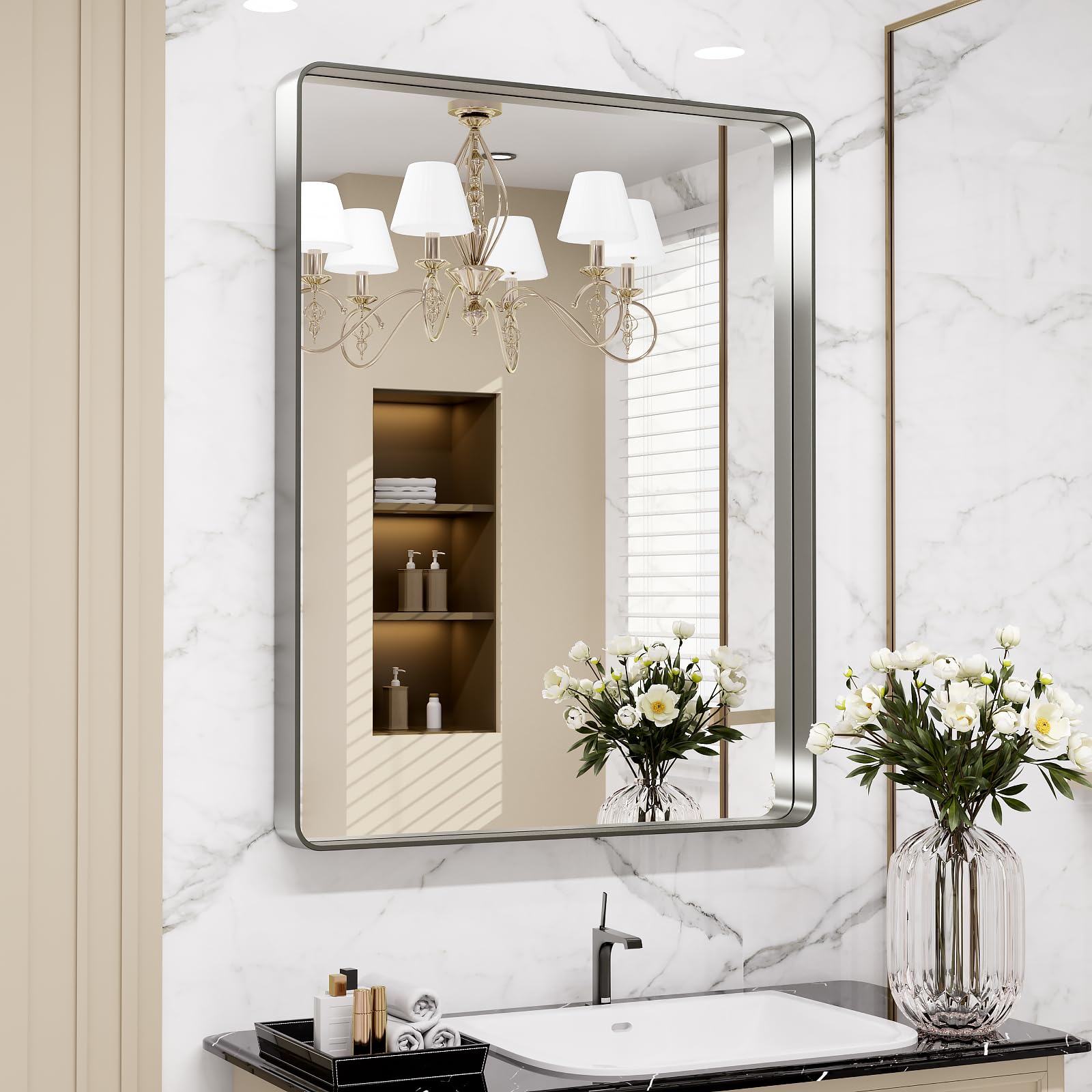 LOAAO 30x36 inch mirror complements decor with a sleek contemporary silhouette