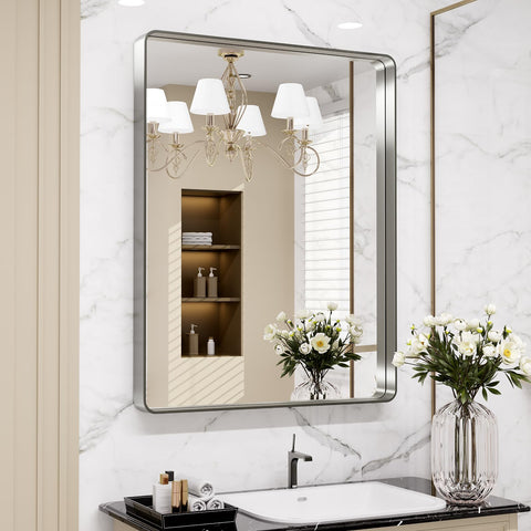 LOAAO 30x36 inch mirror complements decor with a sleek contemporary silhouette