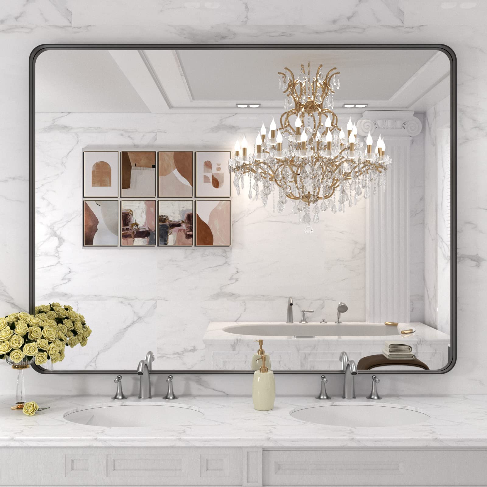 LOAAO large-rounded-rectangle mirror enhances room balance and light.