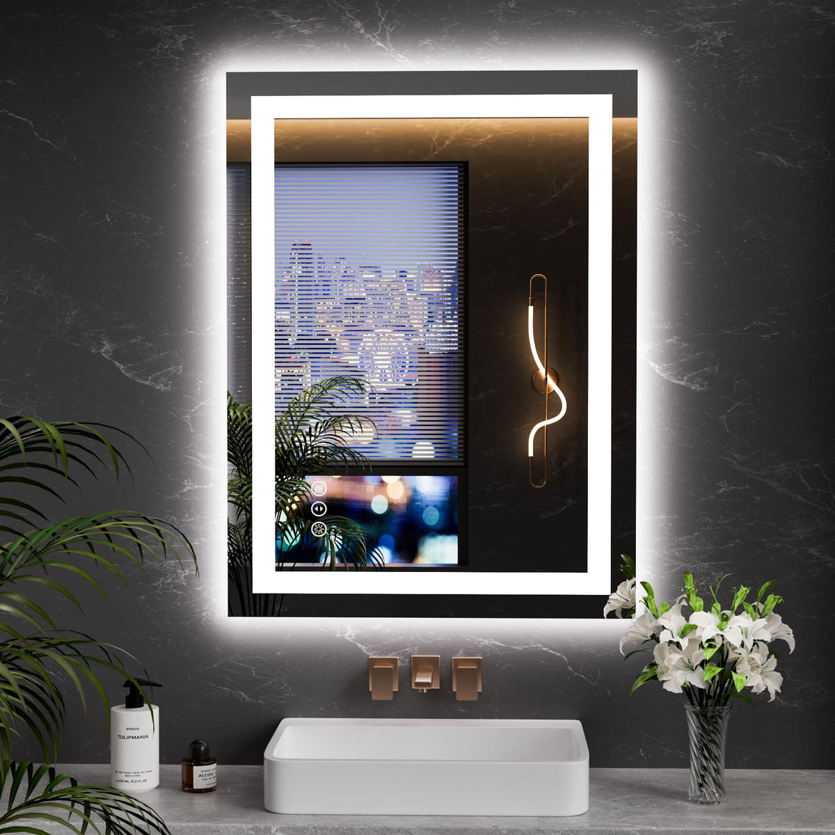LOAAO bathroom mirror with LED light for precise makeup and improved ambience.