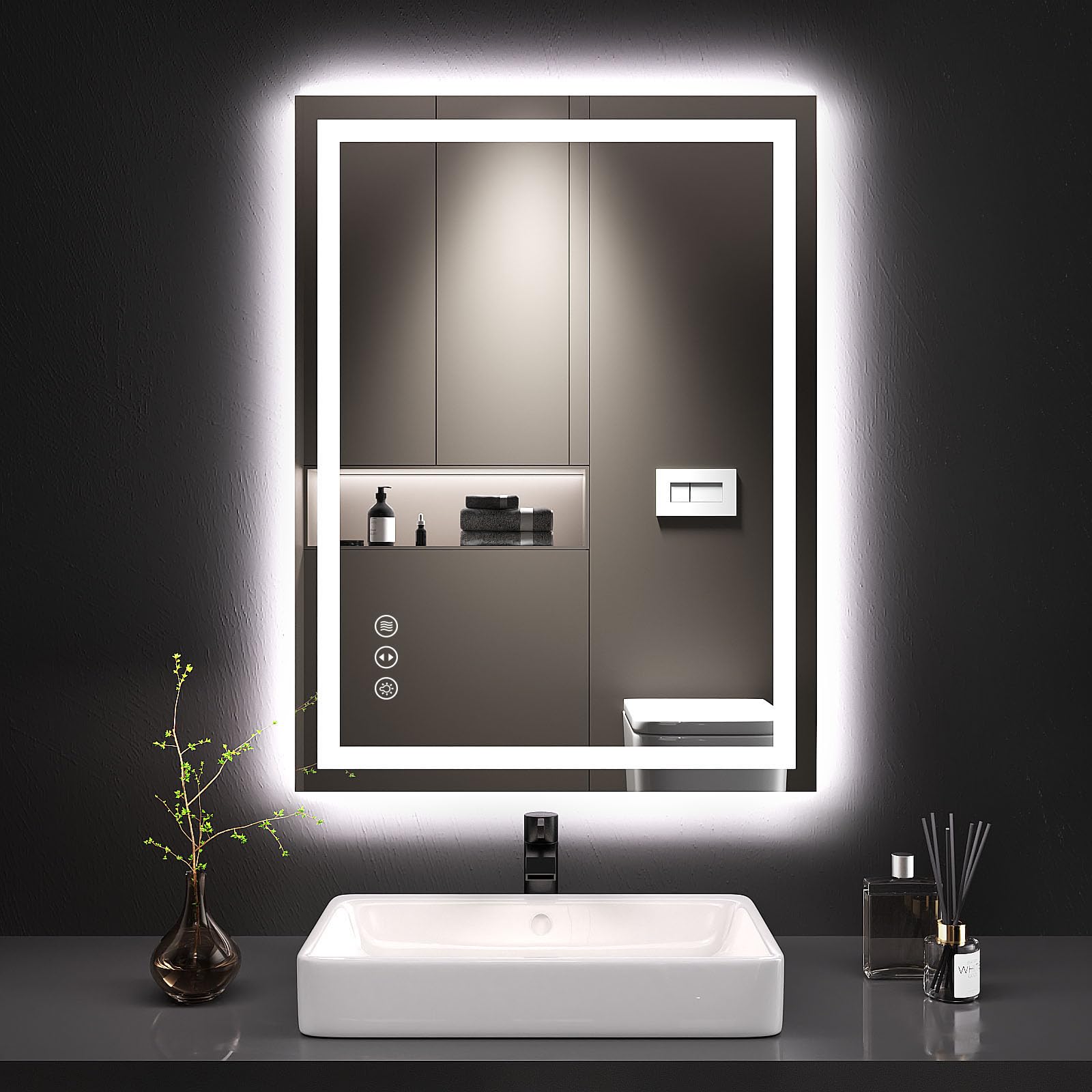 LOAAO LED bathroom mirror with backlit and front-lit illumination for makeup