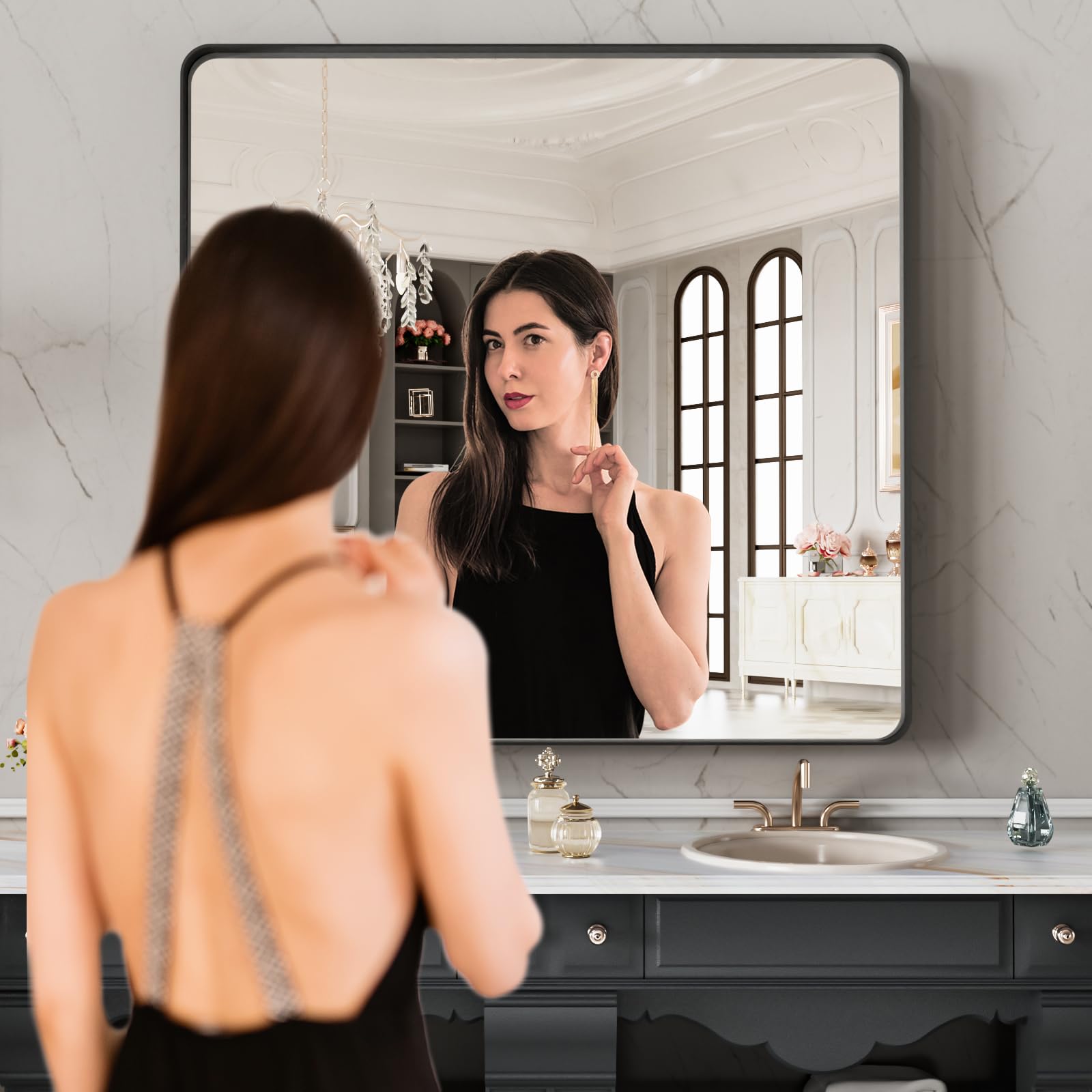 LOAAO wall mirror with Z-bar brackets allows secure, easy mounting.