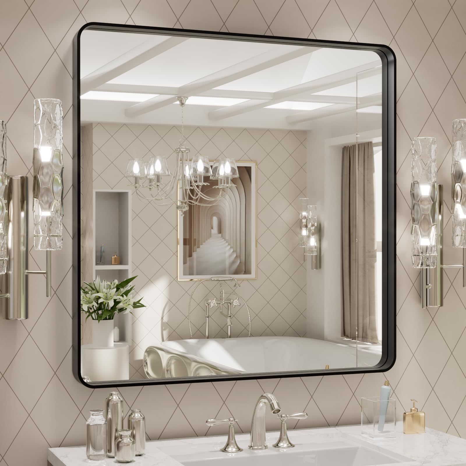 LOAAO wall-mount horizontal vanity setup in a bright bathroom.