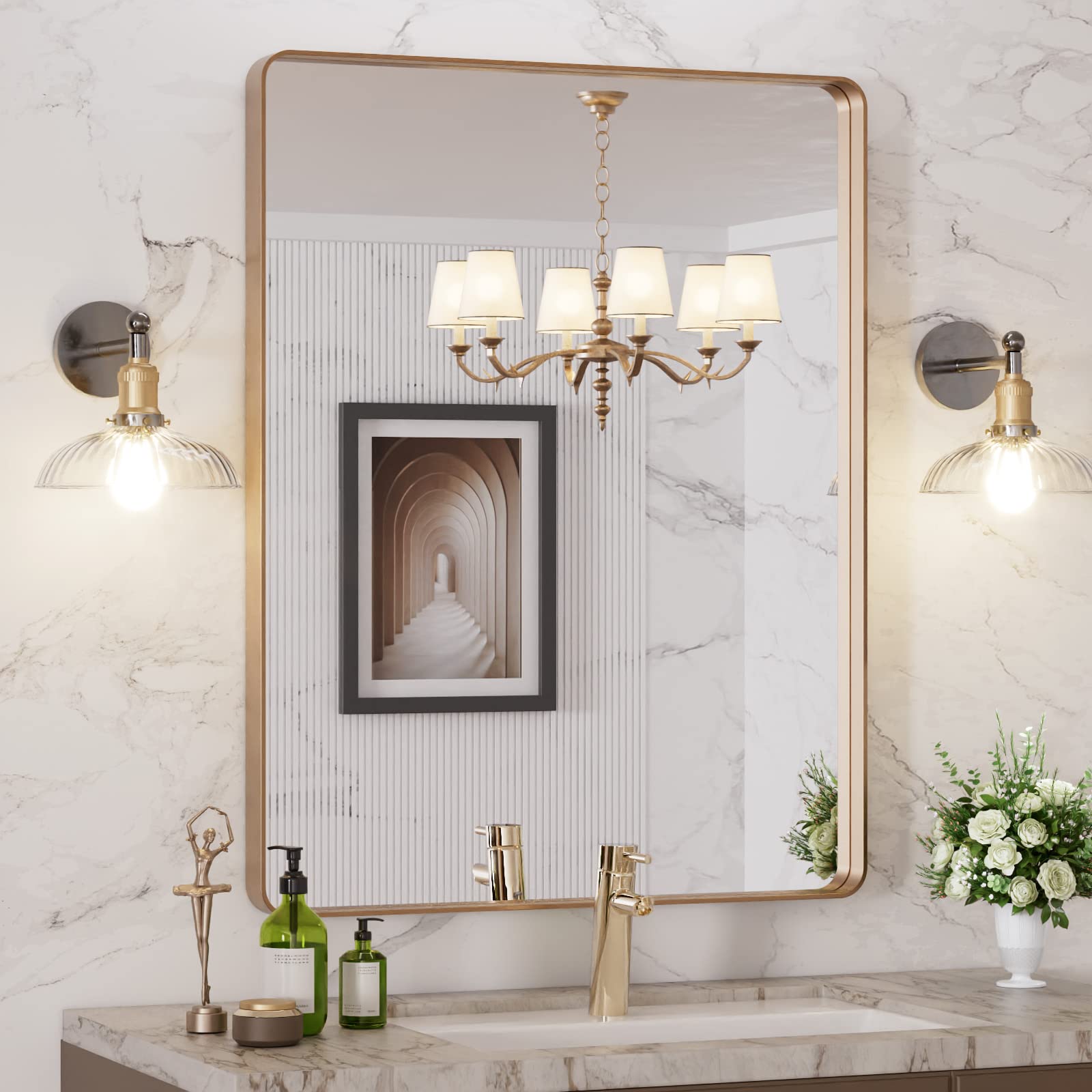 LOAAO versatile gold mirror suited for bathroom, bedroom, or entryway decor