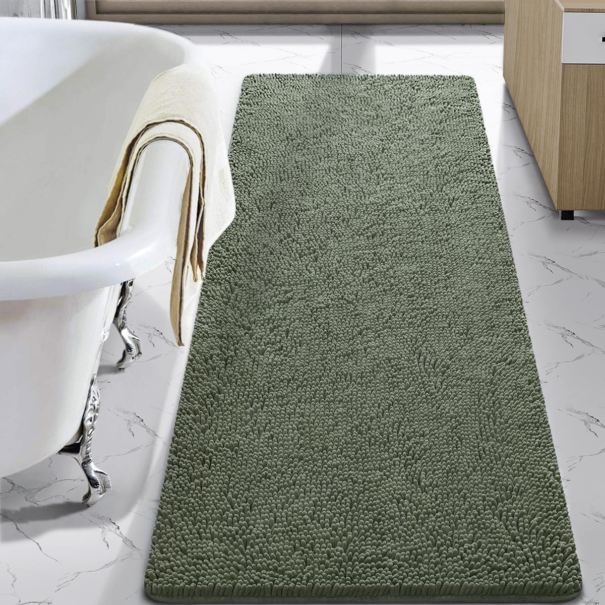 LOCHAS sage green bath rug 24x60 offers plush comfort for stepping out.