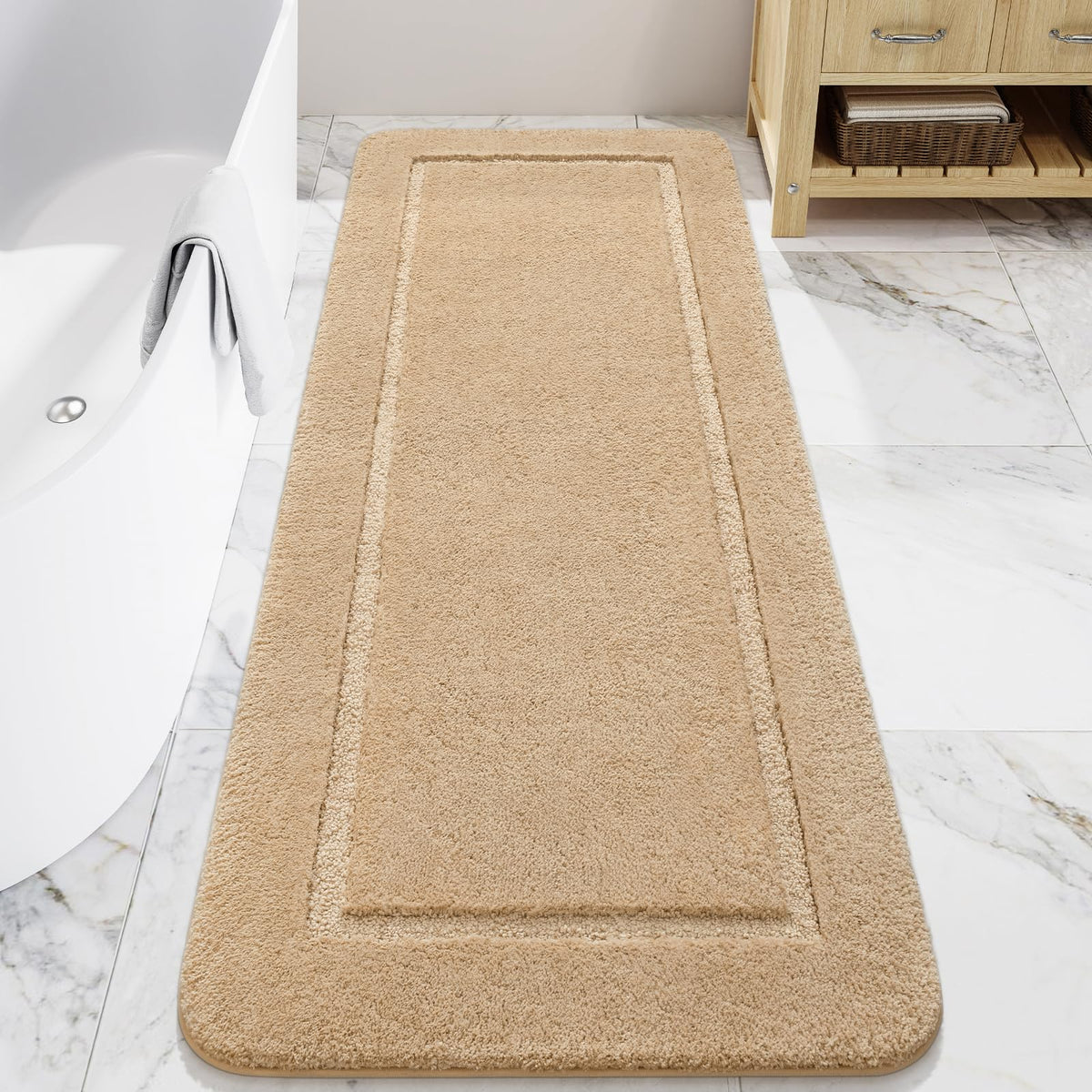 LOCHAS 24x60 soft plush beige bath rug for gentle underfoot comfort
