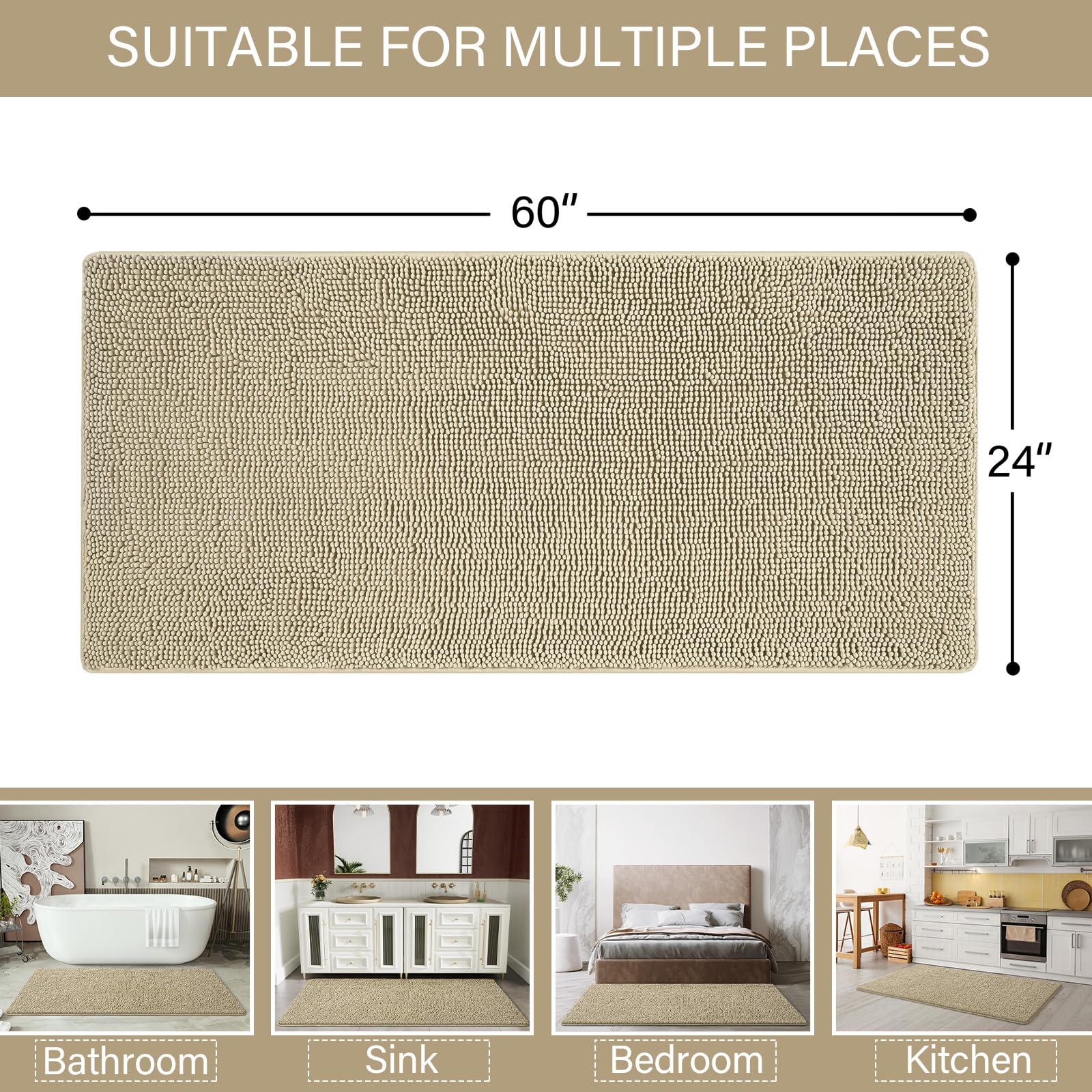 LOCHAS Luxury bath rug machine washable for easy cleaning and quick refresh.