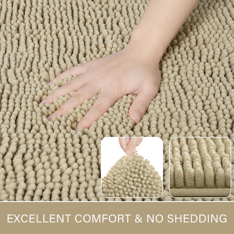 LOCHAS Luxury bath rug non-slip backing keeps it secure on smooth bathroom floors.
