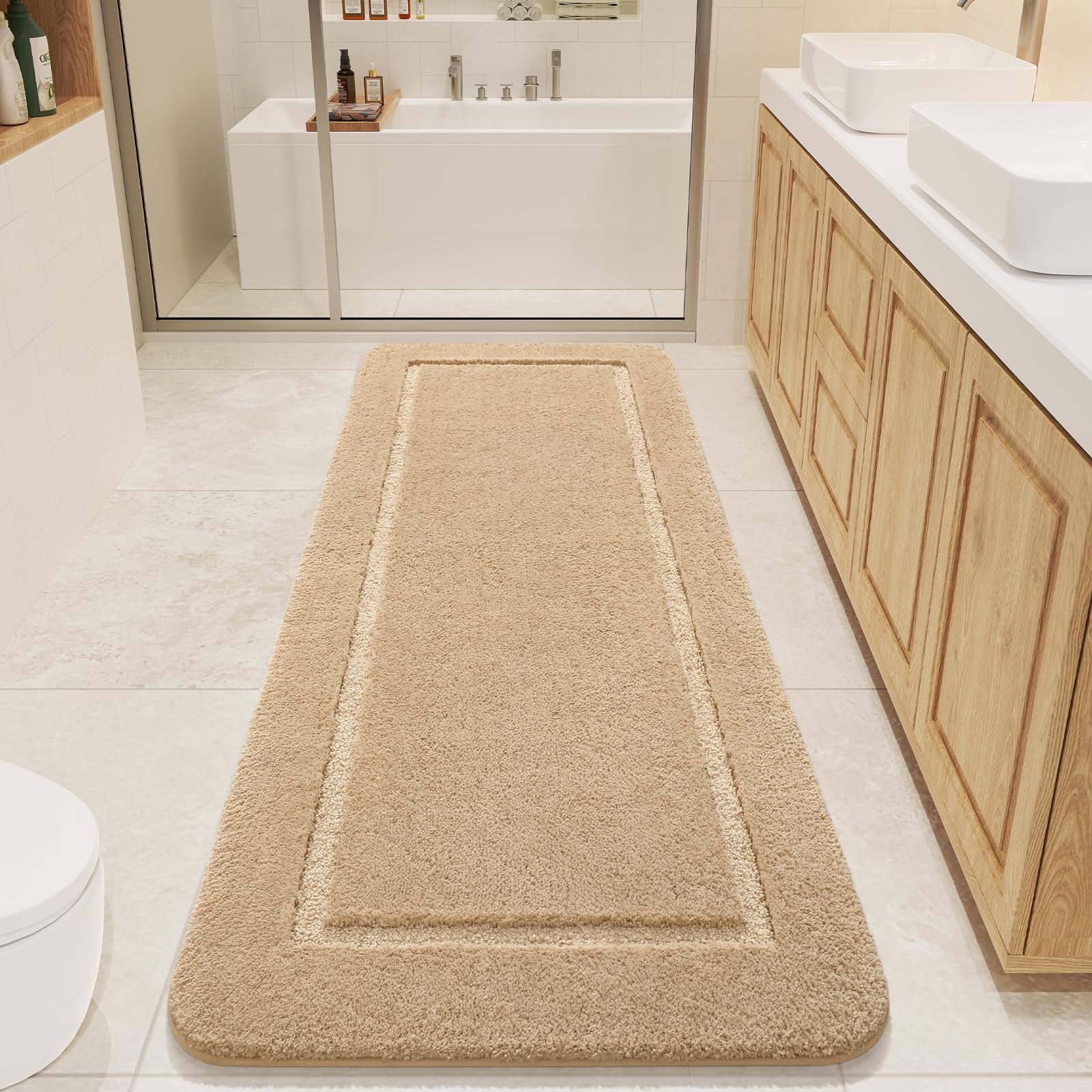 LOCHAS beige bath rug enhances bathroom decor with plush texture