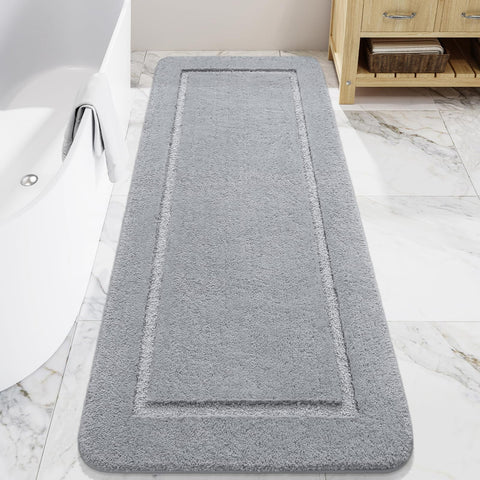 LOCHAS 24x60 soft plush gray rug for warm feet after shower.