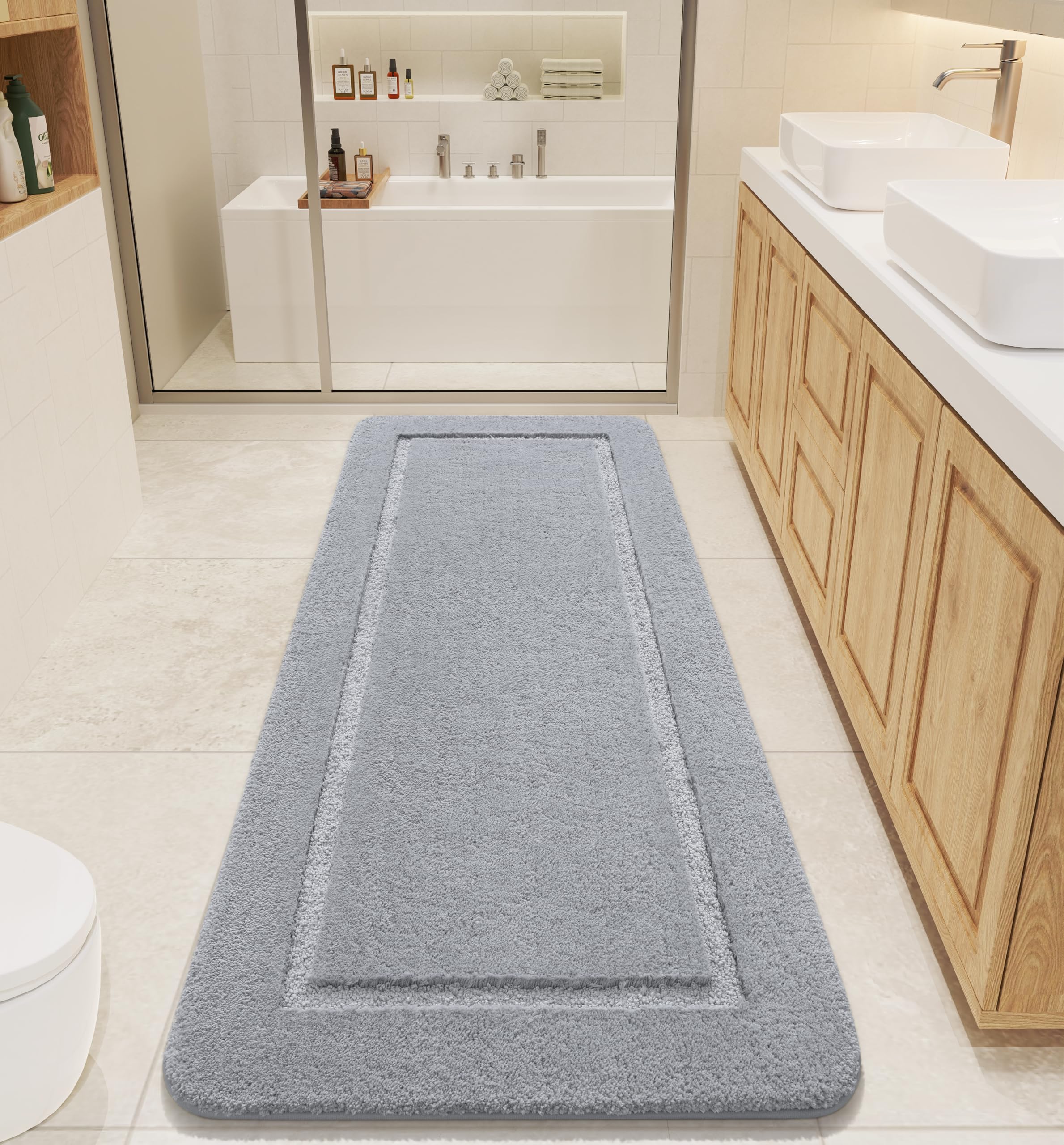 LOCHAS gray decor rug complements modern bathroom aesthetics.