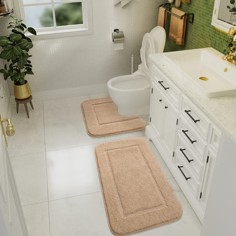 LOCHAS beige U-shaped toilet rug 20x20 for around the toilet area