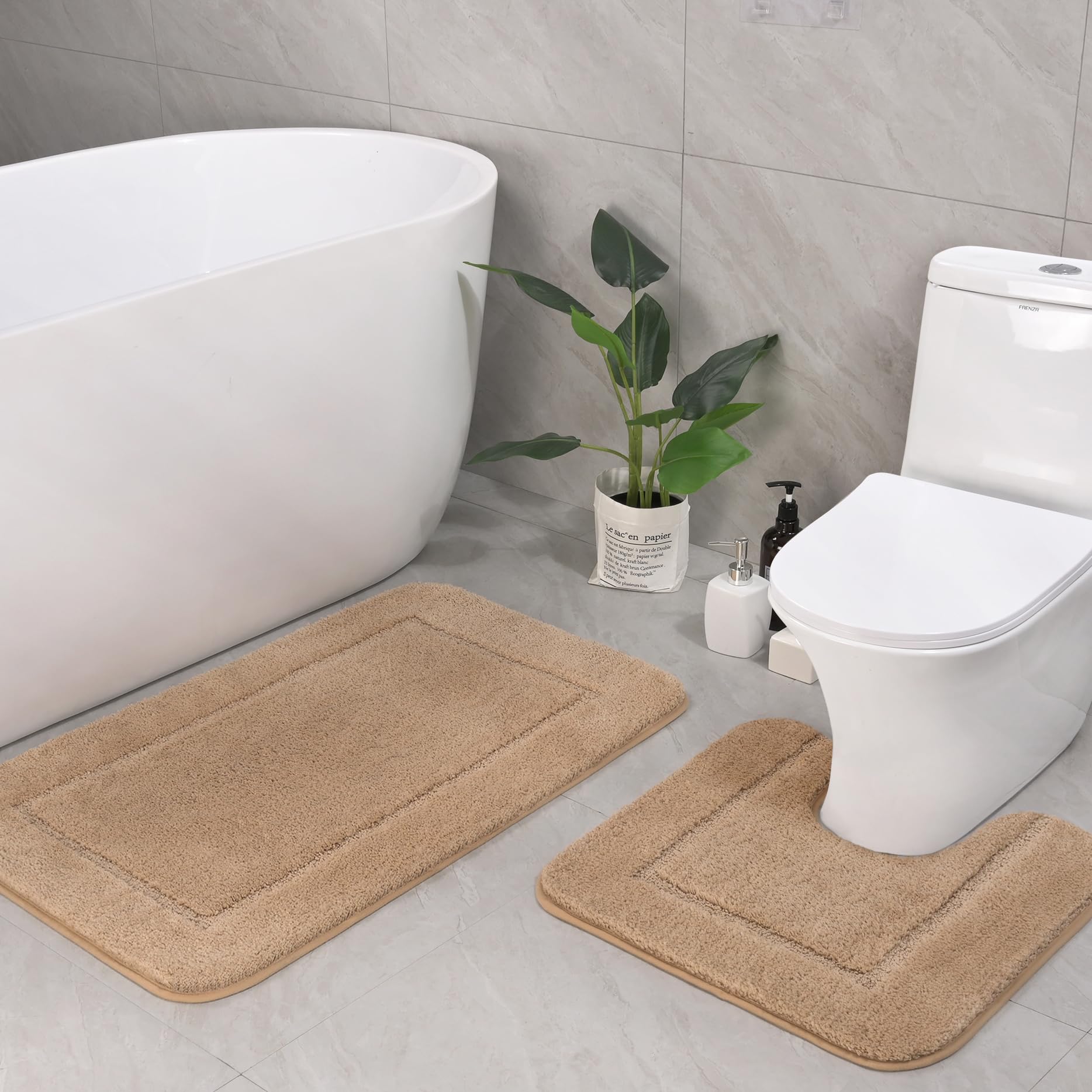 LOCHAS beige bathroom rug set with 34x20 rug, plush and inviting for the floor