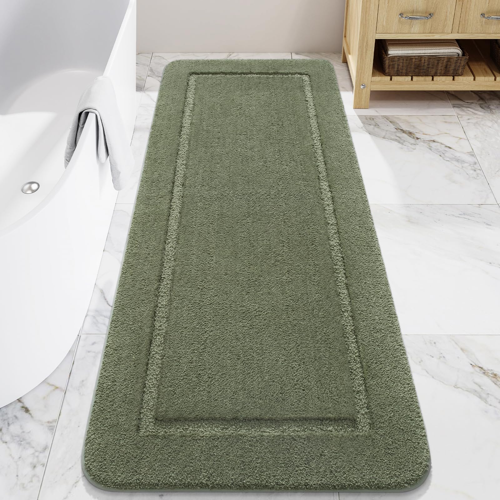 LOCHAS sage green bathroom runner with plush microfiber for warm, soft steps
