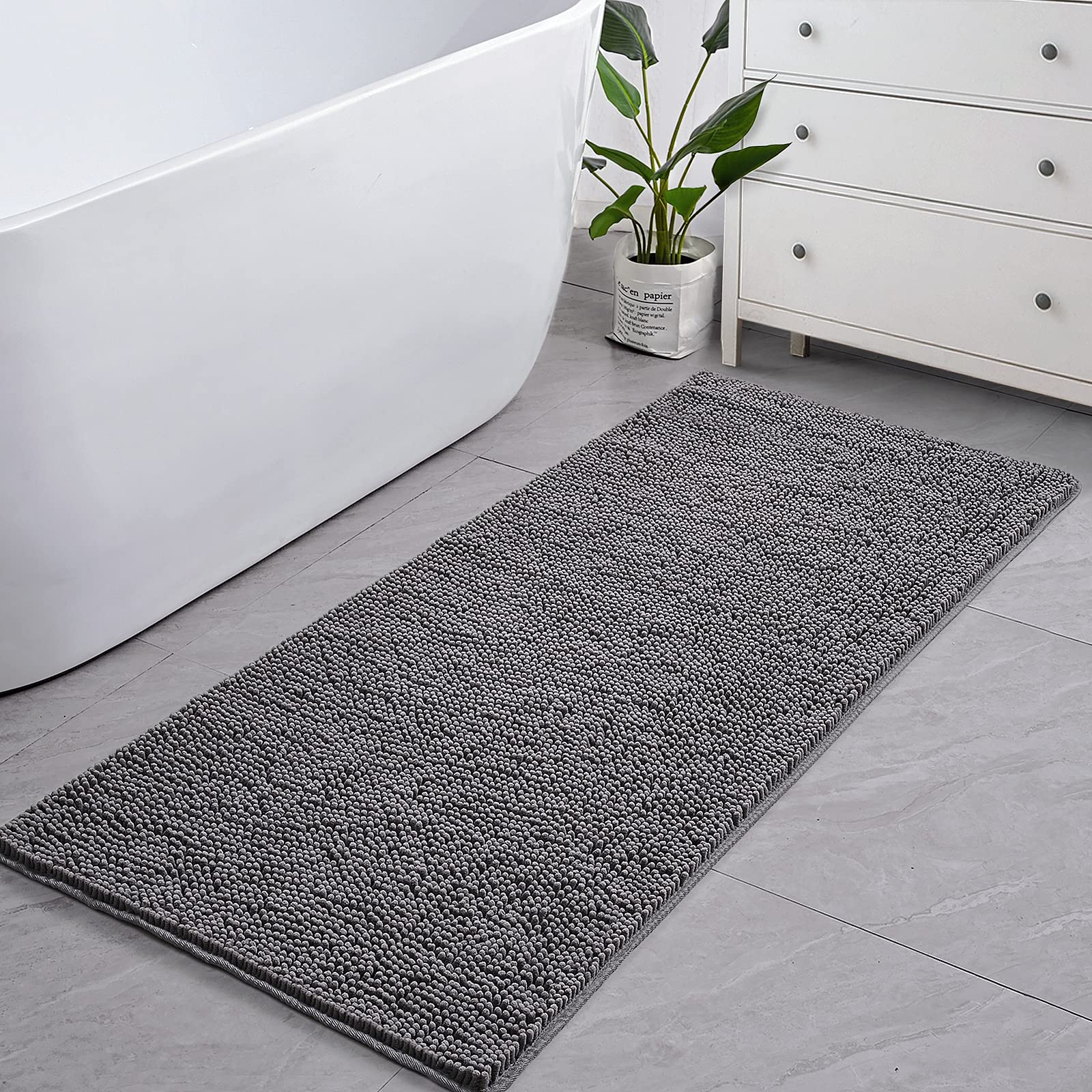 LOCHAS grey oversized bath mat 24x60 for full coverage.