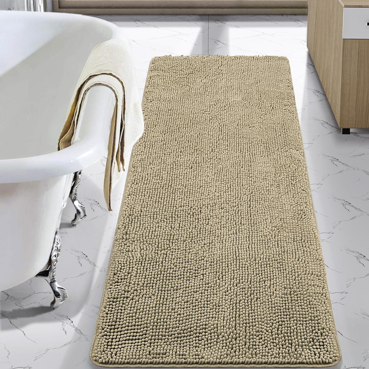 LOCHAS Luxury bath rug 24x60 chenille offers plush comfort after a shower.