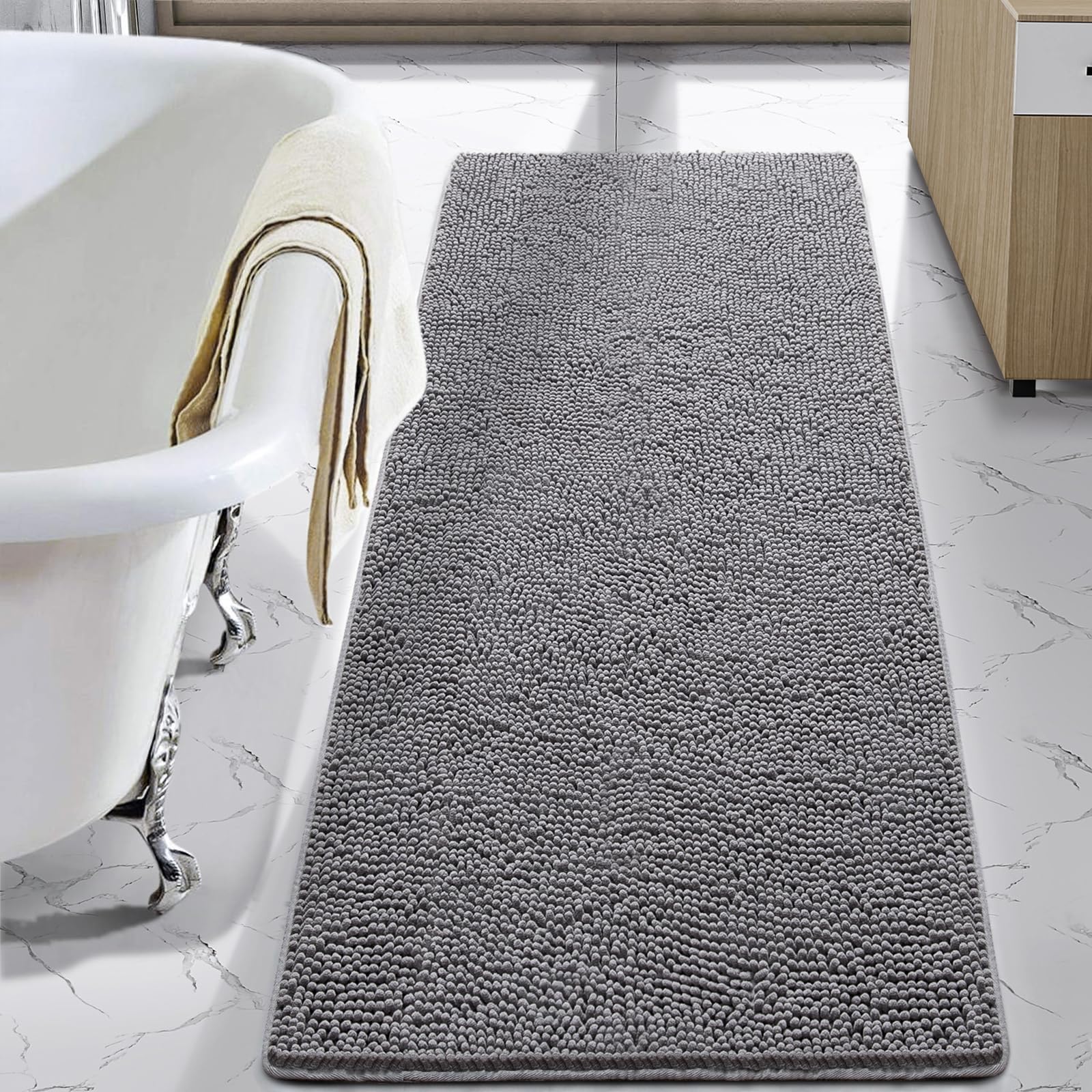 Lochas luxury bath rug gray chenille close-up showing plush texture