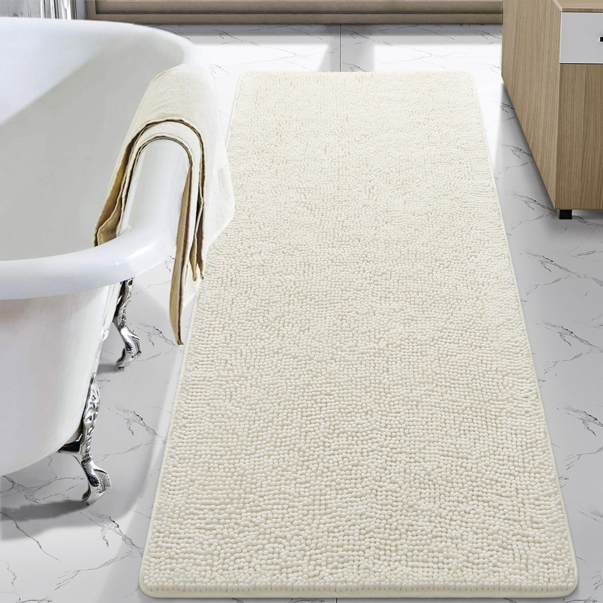 LOCHAS luxury shaggy bath rug 24x60 with plush fibers for warm, dry feet after showers
