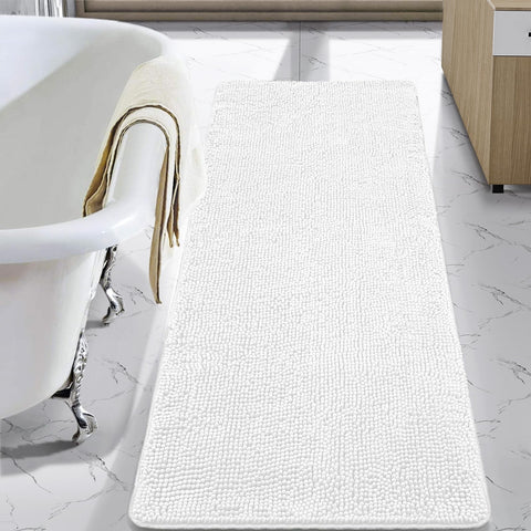 LOCHAS luxury shaggy bath rug in white with plush chenille for soft feet