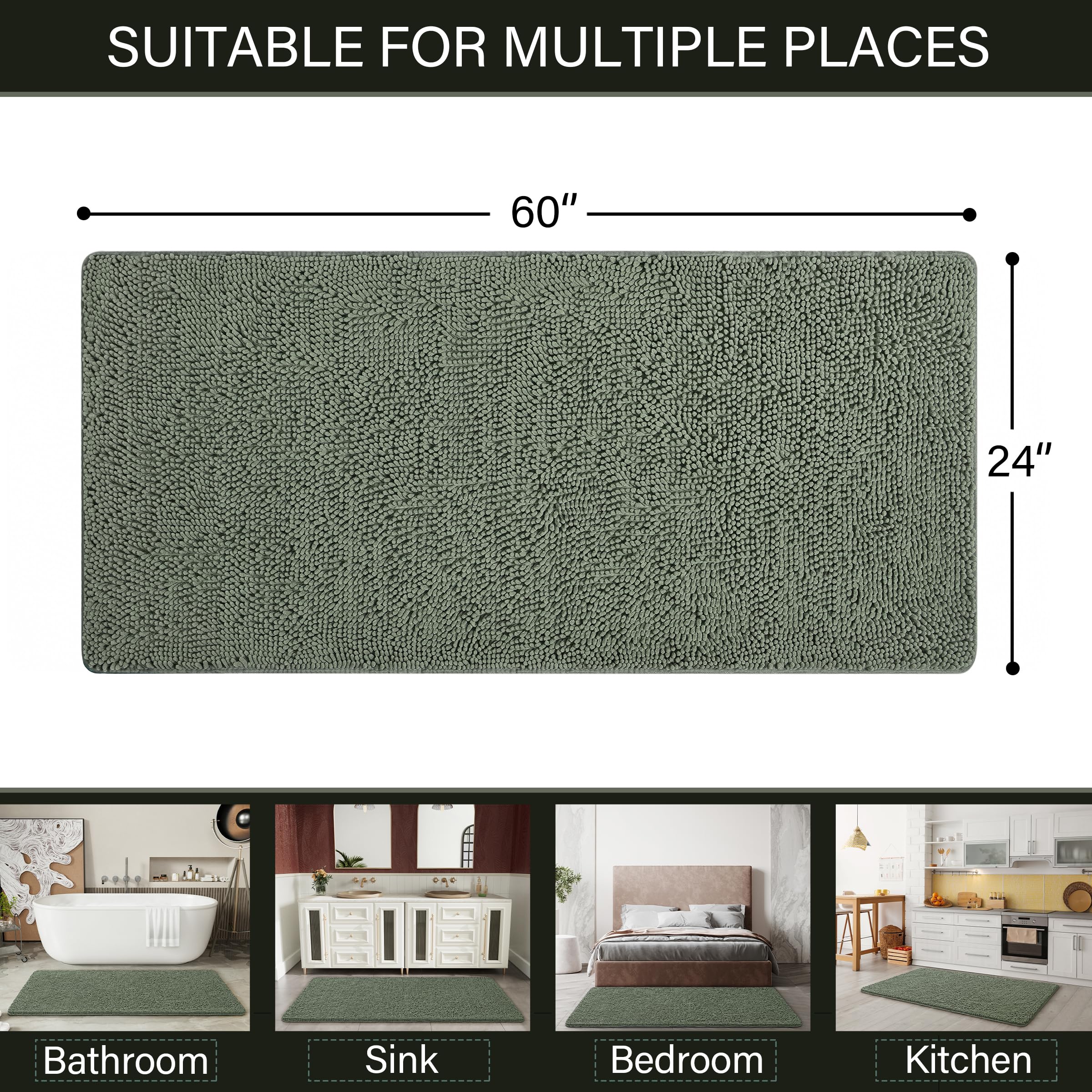 LOCHAS oversized 24x60 bath runner fits bathrooms, double sinks, and hallways.