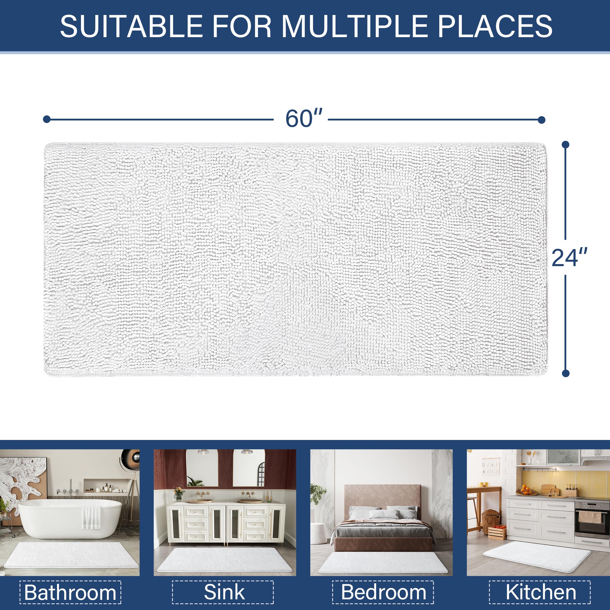 LOCHAS oversized 24x60 bath runner for bathroom or hallway