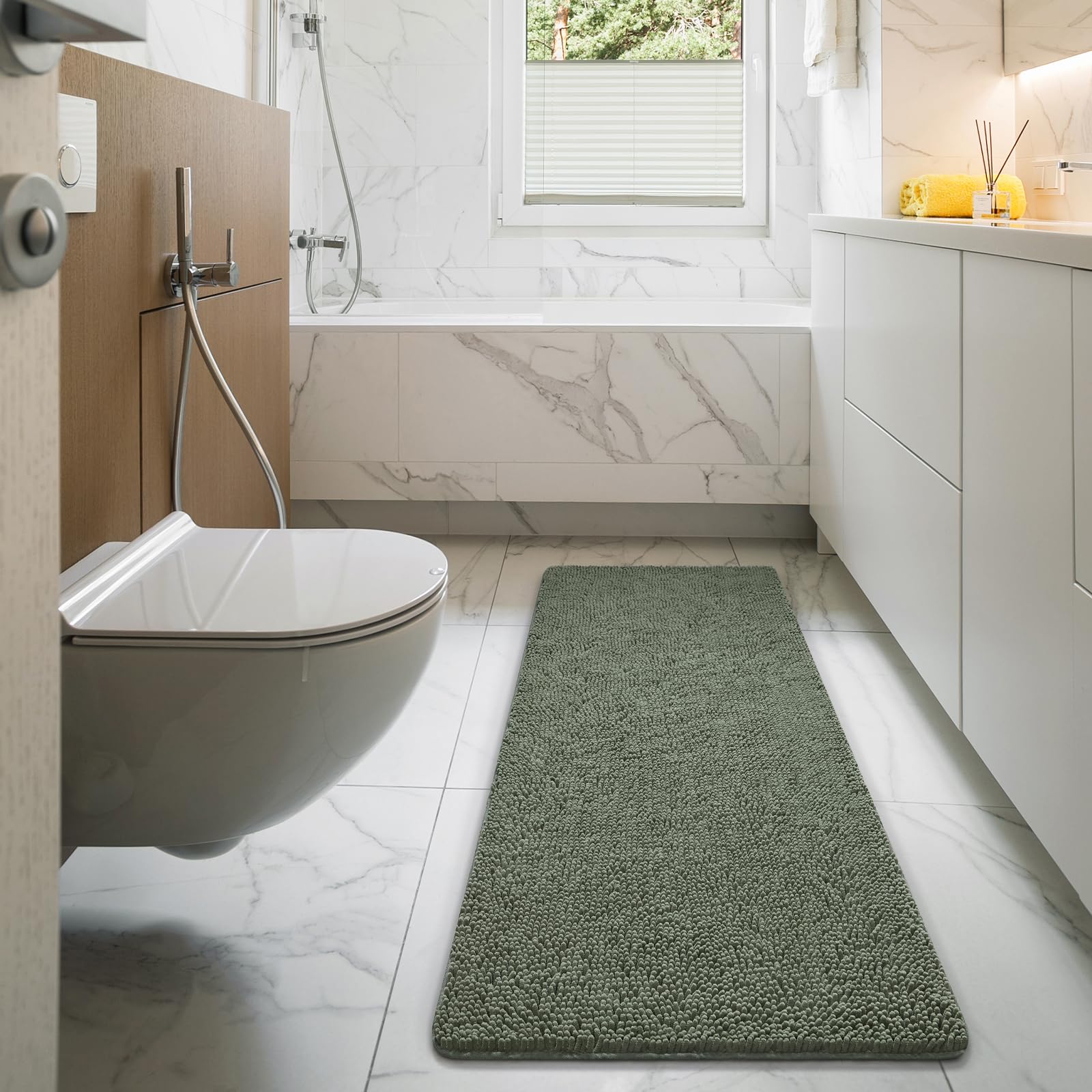 LOCHAS sage green mat adds cozy luxury to daily routines.