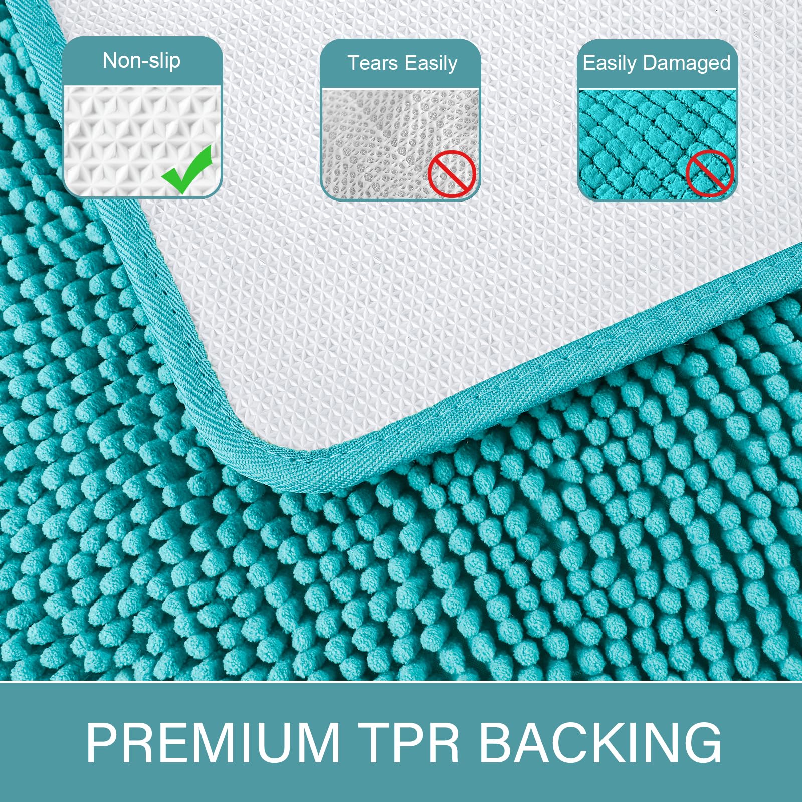 LOCHAS teal blue bath mat machine-washable for easy care