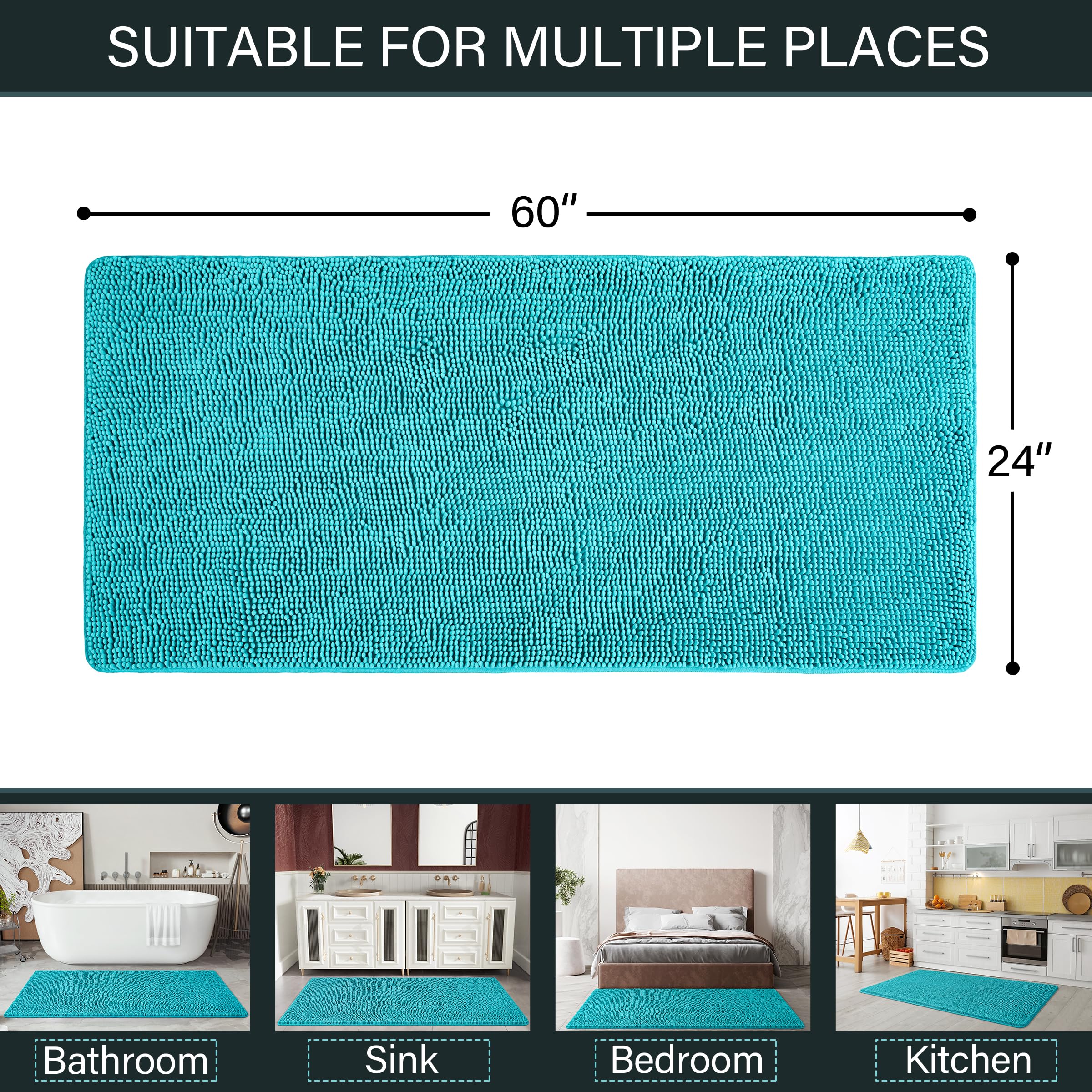 LOCHAS teal blue bath mat large 24x60 for roomy coverage