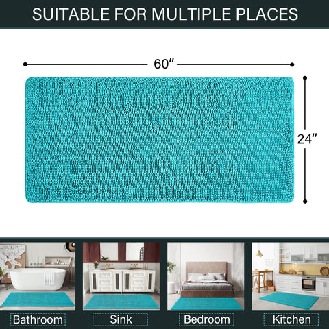 LOCHAS teal blue bath mat large 24x60 for roomy coverage
