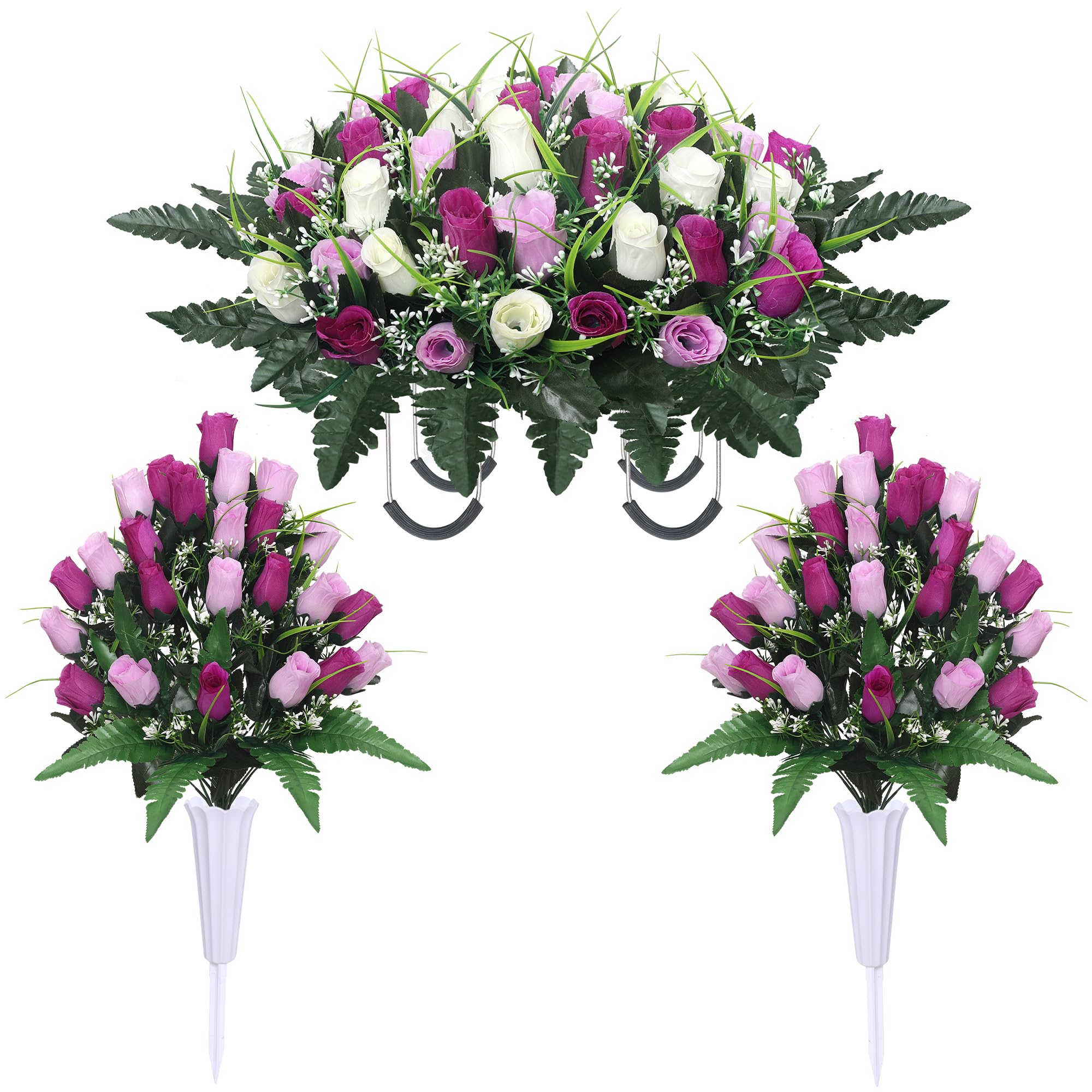 Lodou artificial cemetery flower saddle in purple and white with durable outdoor design.
