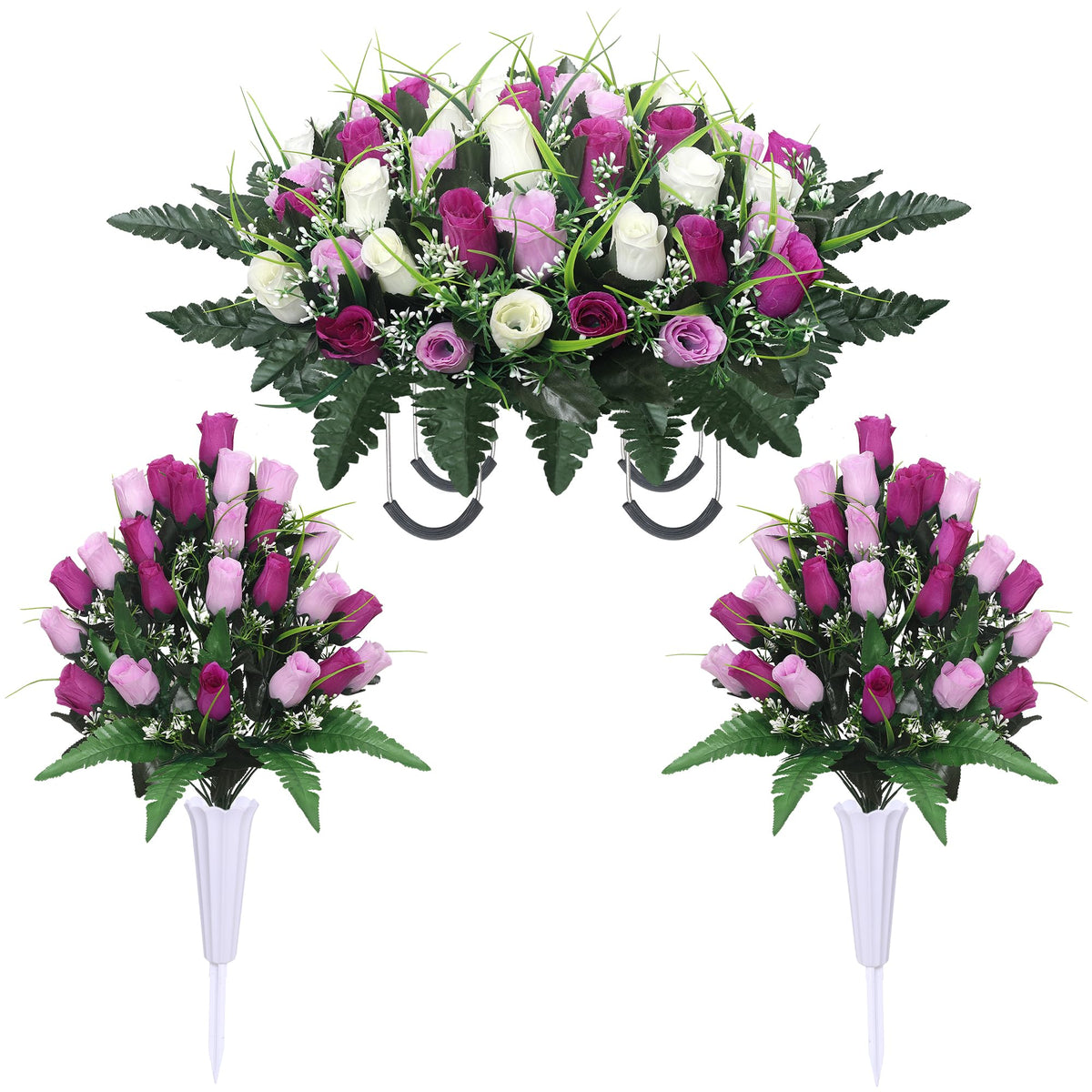 Lodou artificial cemetery flower saddle in purple and white with durable outdoor design.