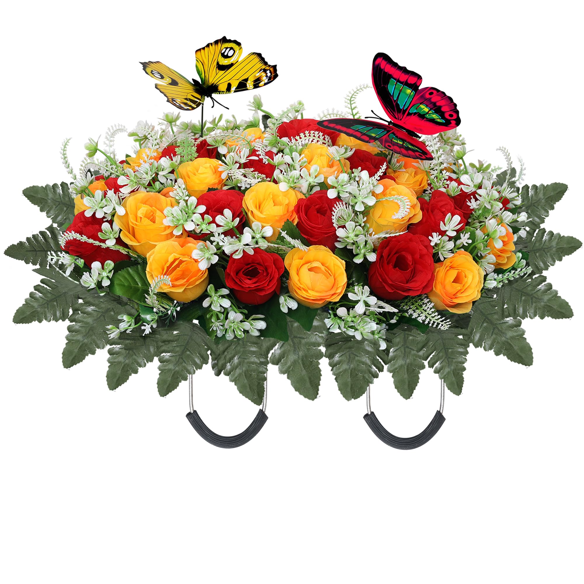 Lodou artificial cemetery flowers on a grave saddle with lifelike colors