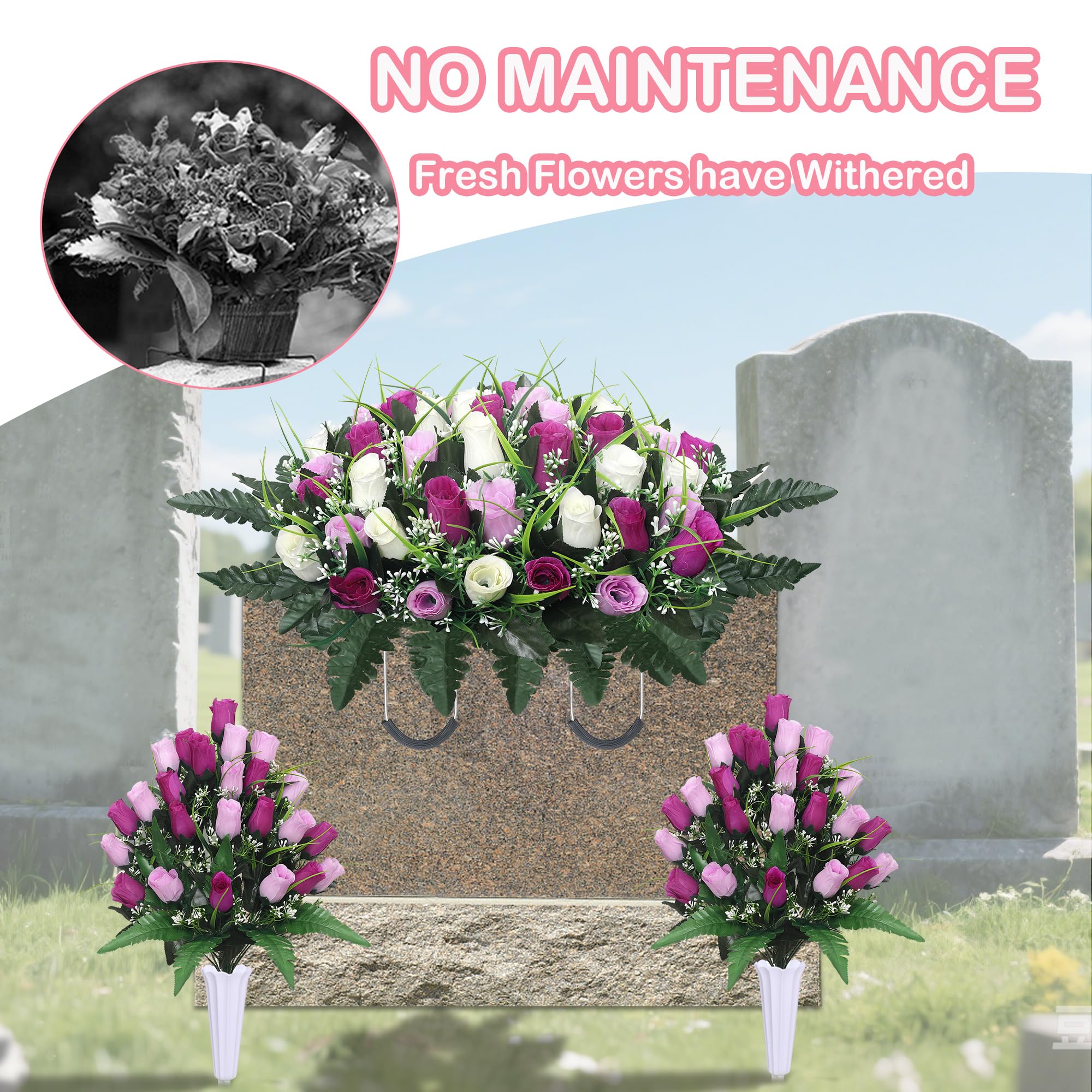 Lodou flower saddle with sturdy wire handle for secure grave display.
