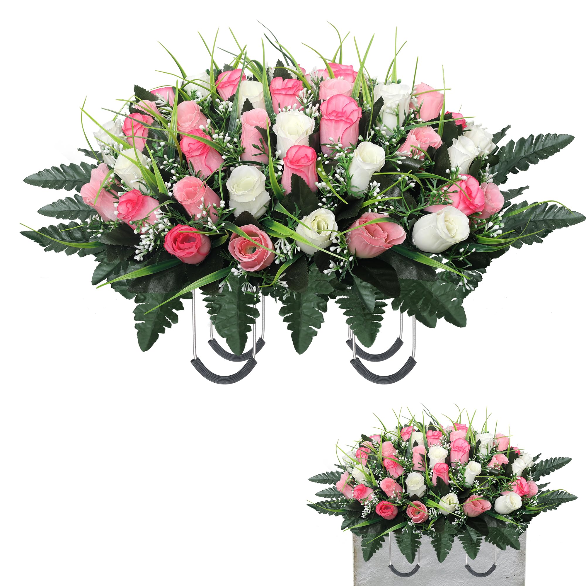 Lodou cemetery flowers saddle with pink-white roses for grave display; easy headstone placement.