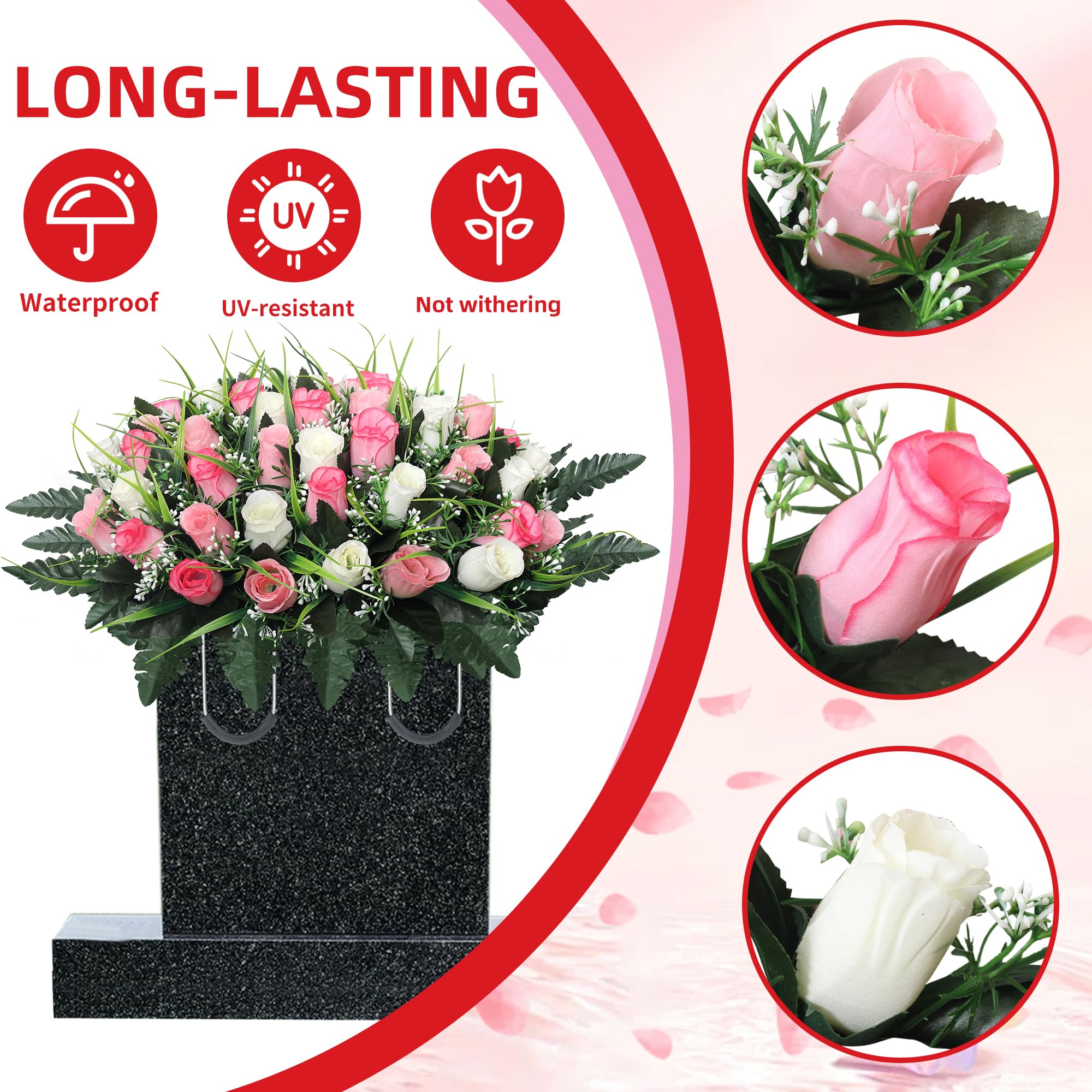 Lodou headstone flower saddle installation with adjustable iron arms prevents scratches.