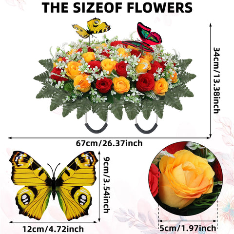 Lodou realistic silk rose flowers with butterflies for memorial décor