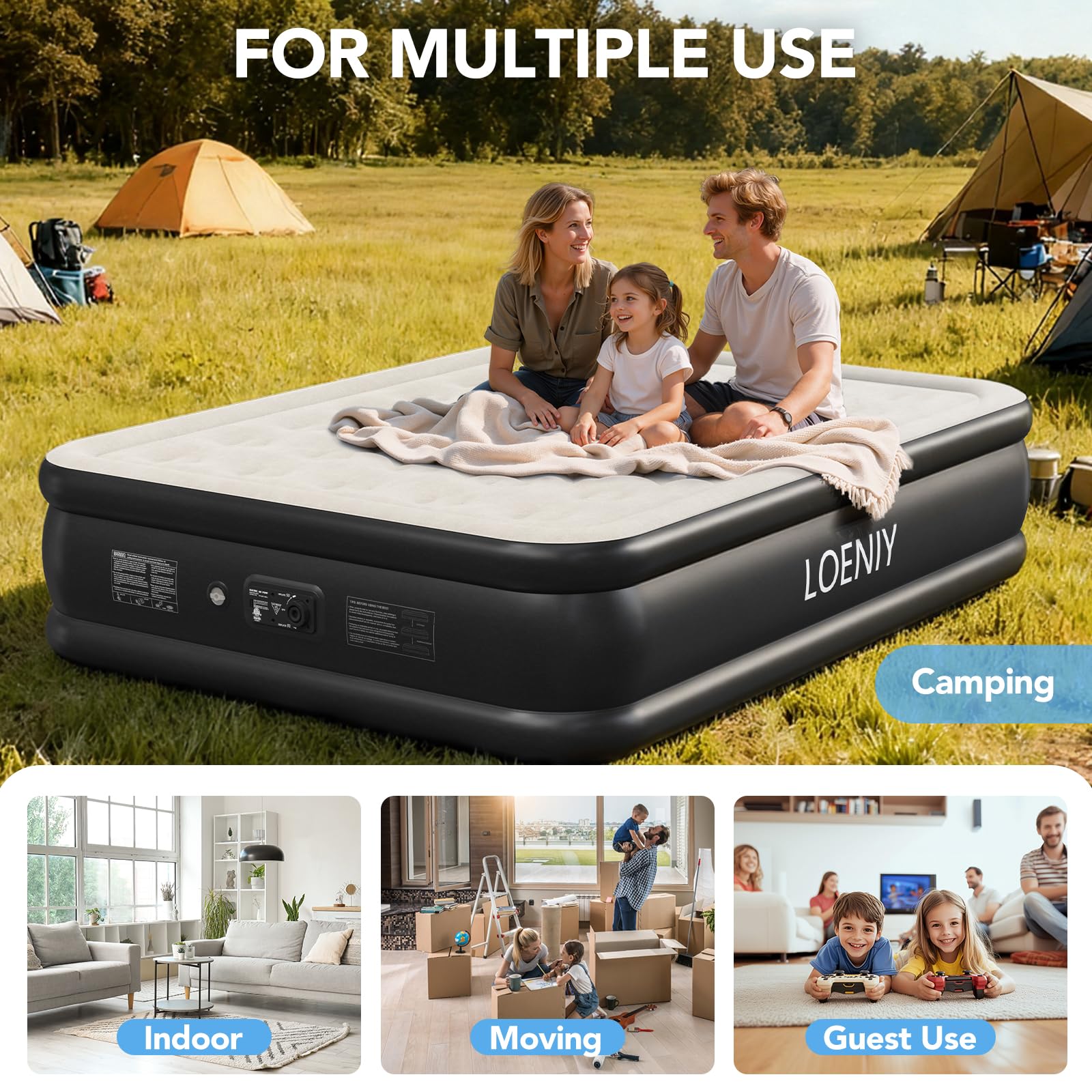 LOENIY Queen Air Mattress 800 lbs capacity supports multiple sleepers