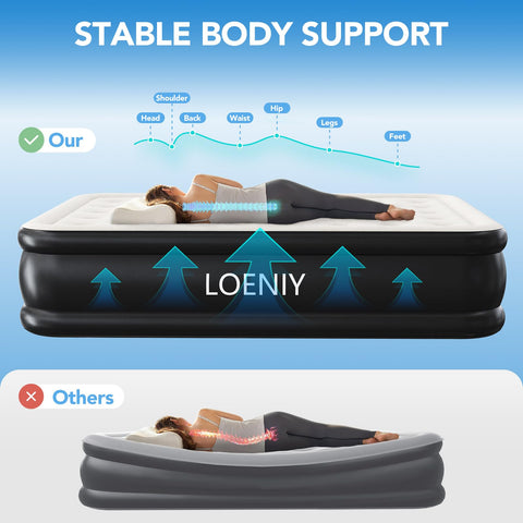 LOENIY Queen Air Mattress non-slip base secures stability during sleep
