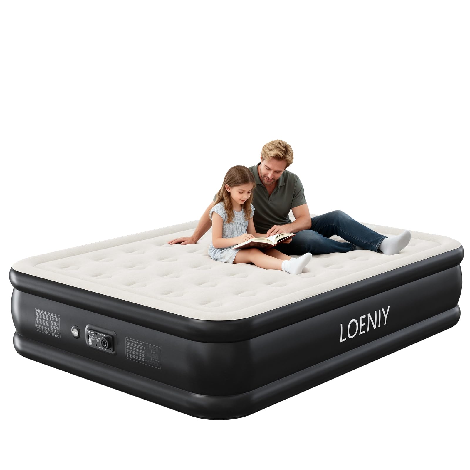 LOENIY Queen Air Mattress soft-top surface showing plush comfort and skin-friendly texture