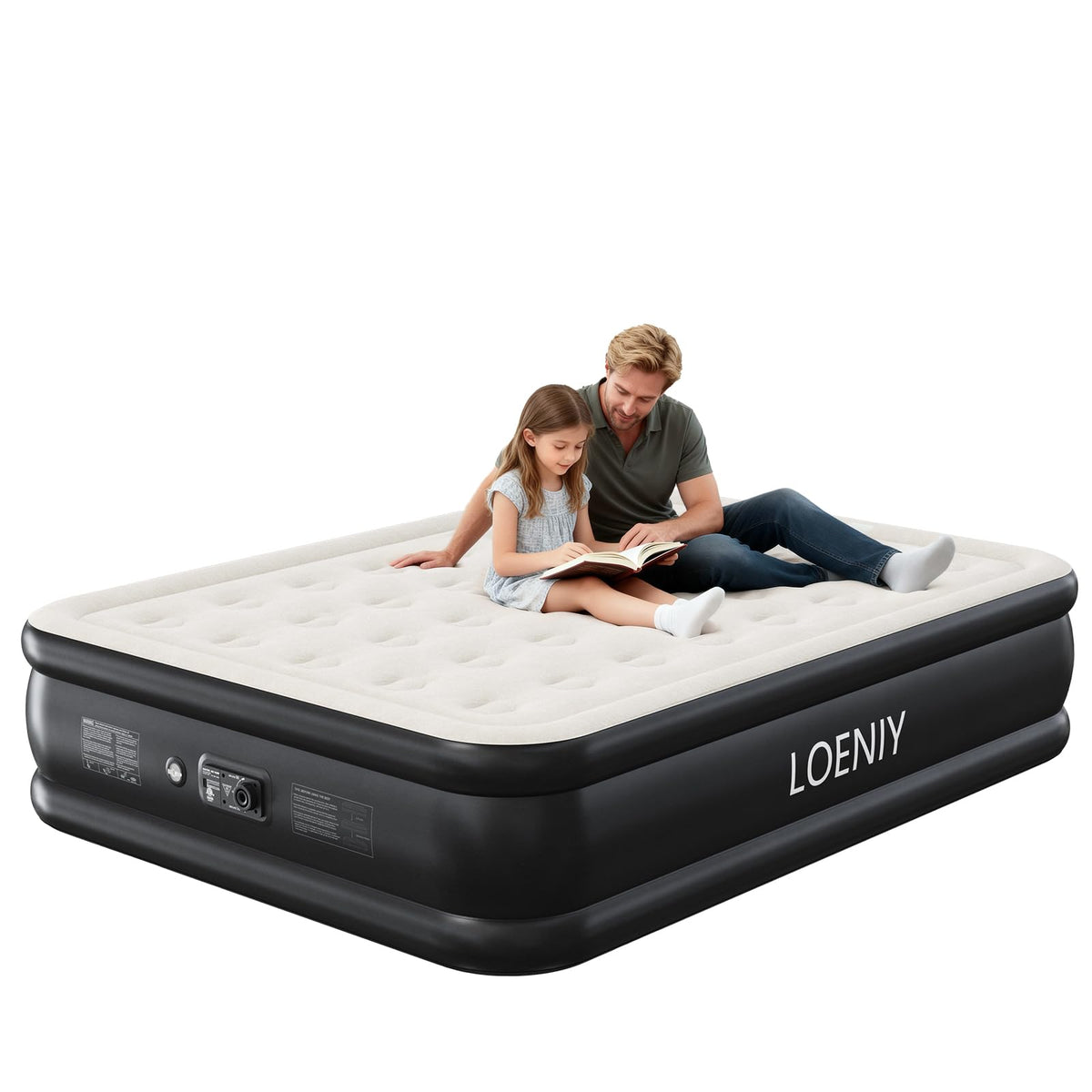 LOENIY Queen Air Mattress soft-top surface showing plush comfort and skin-friendly texture