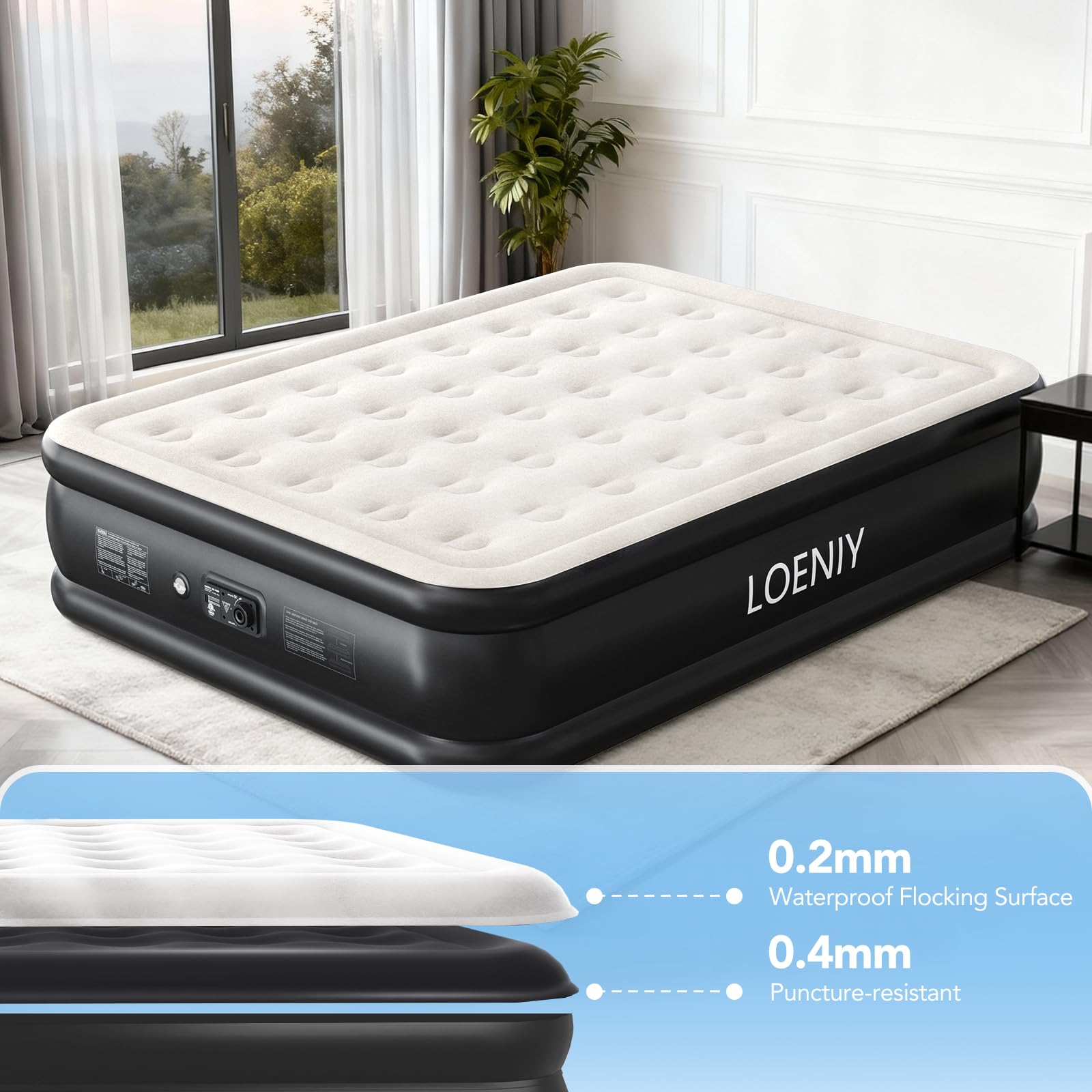 LOENIY Queen Air Mattress thick PVC surface resists wear and air loss