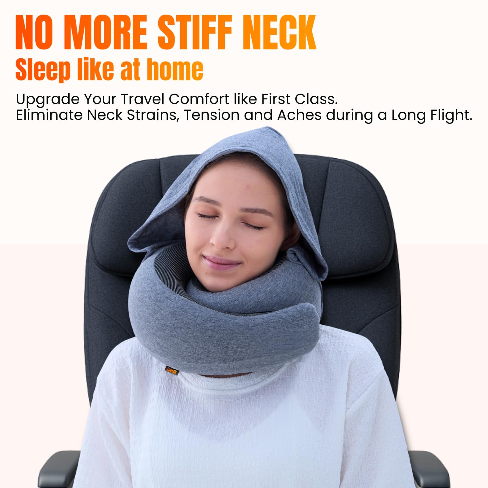 LOEXAIR Hooded Pro Travel Pillow 360-degree neck support helps prevent head slump