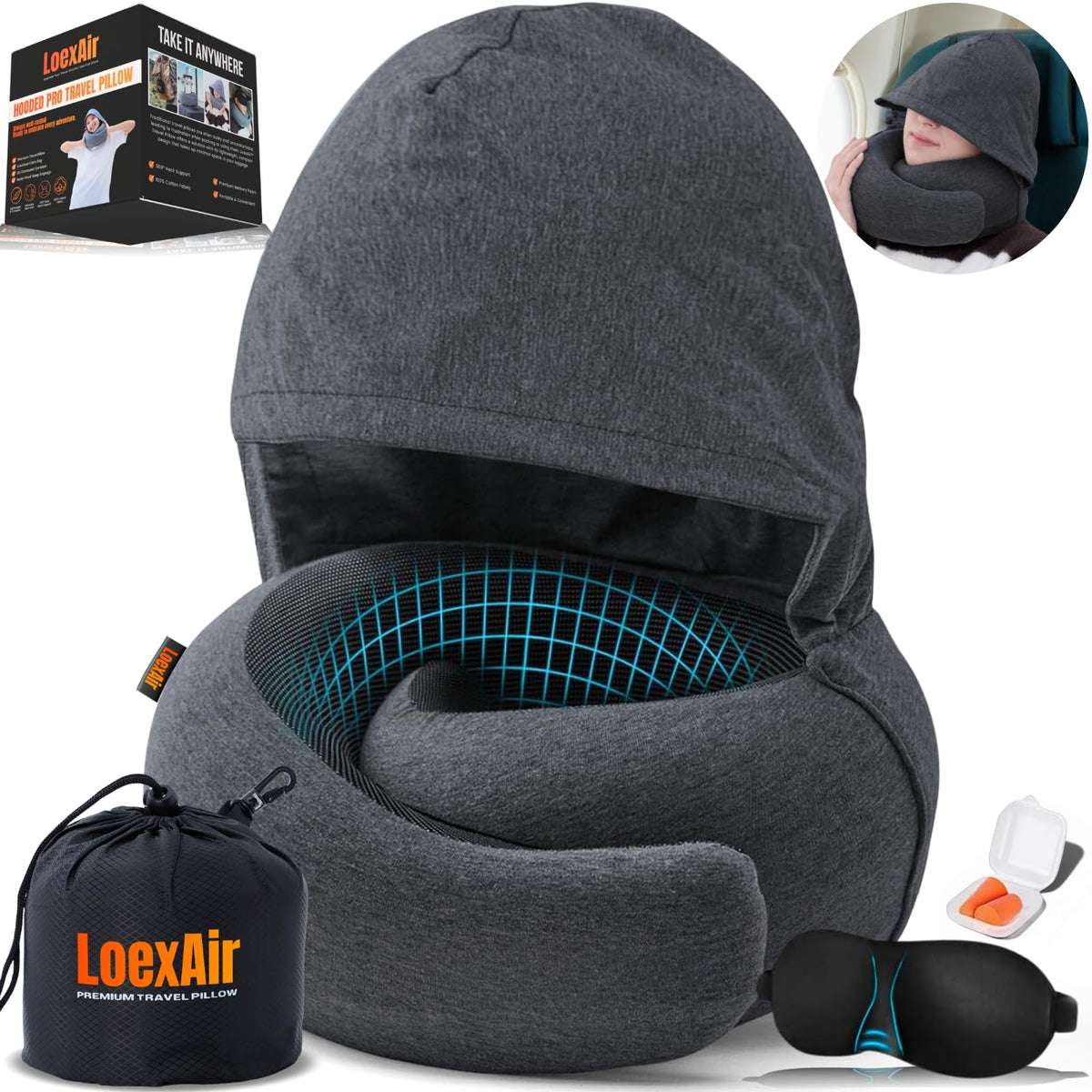 LOEXAIR Hooded Pro Pillow fabric close-up showing soft cotton texture and breathability
