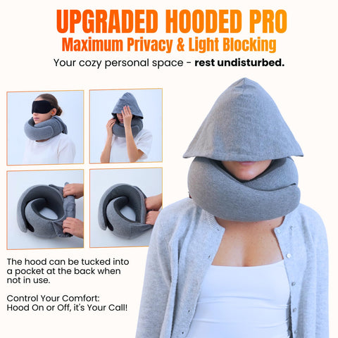 LOEXAIR Hooded Pro Travel Pillow hood feature boosts privacy during flights
