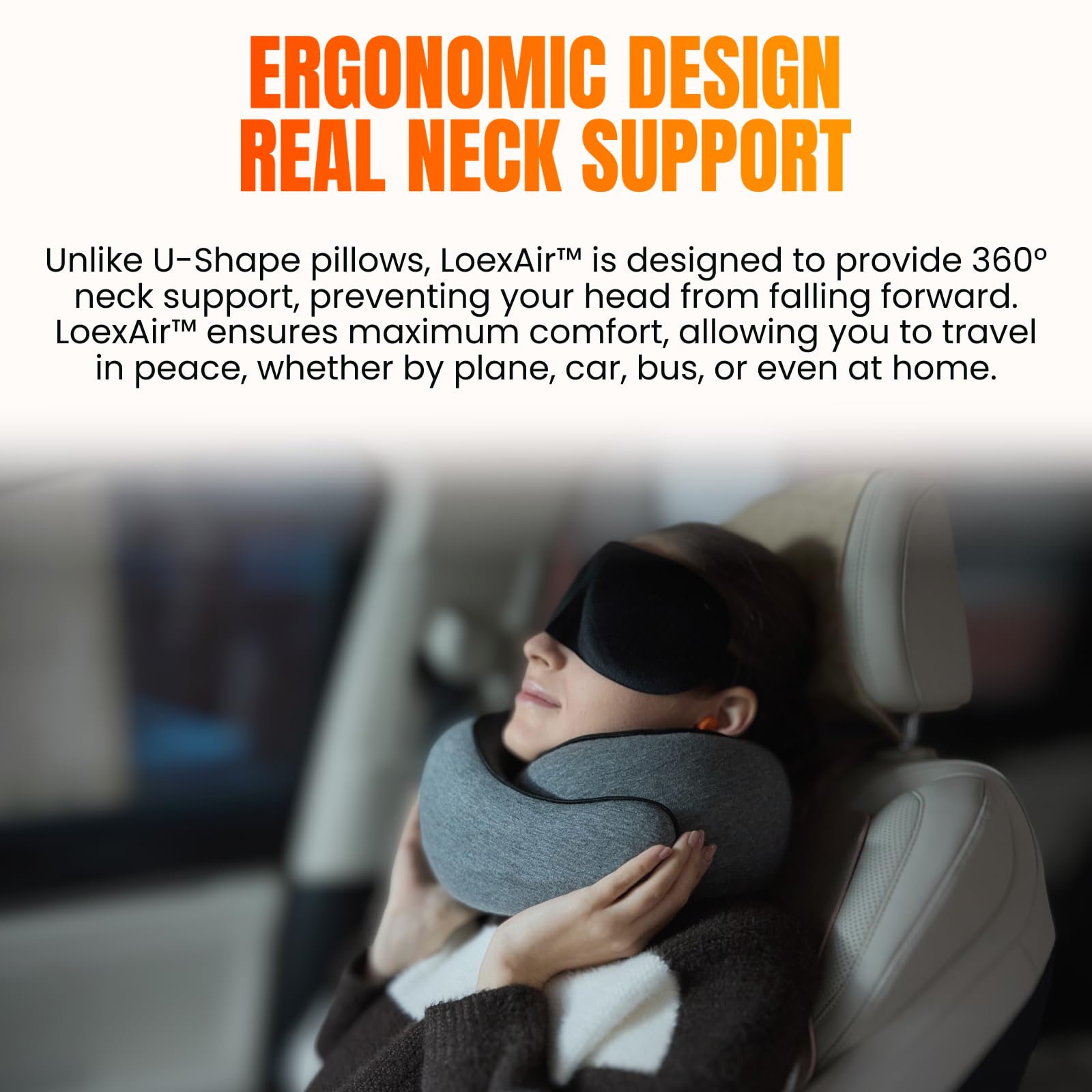 LOEXAIR Hooded Pro Travel Pillow in-flight use promotes restful moments