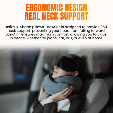 LOEXAIR Hooded Pro Travel Pillow in-flight use promotes restful moments