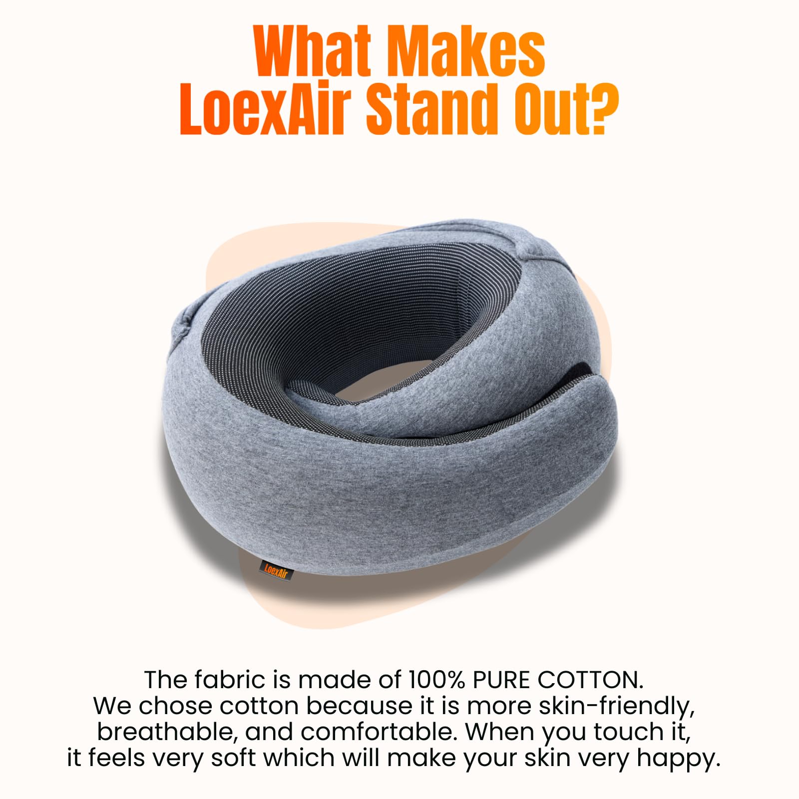 LOEXAIR Hooded Pro Travel Pillow light grey fabric matches any setup