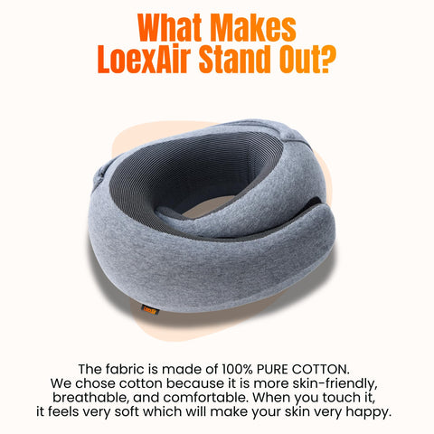 LOEXAIR Hooded Pro Travel Pillow light grey fabric matches any setup